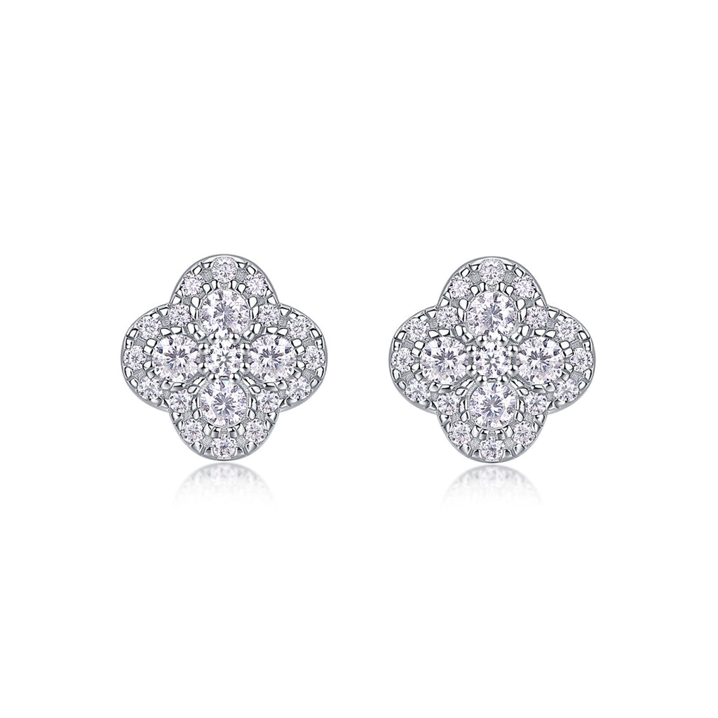 Quatre Moissanite Clover Stud Earrings in Sterling Silver