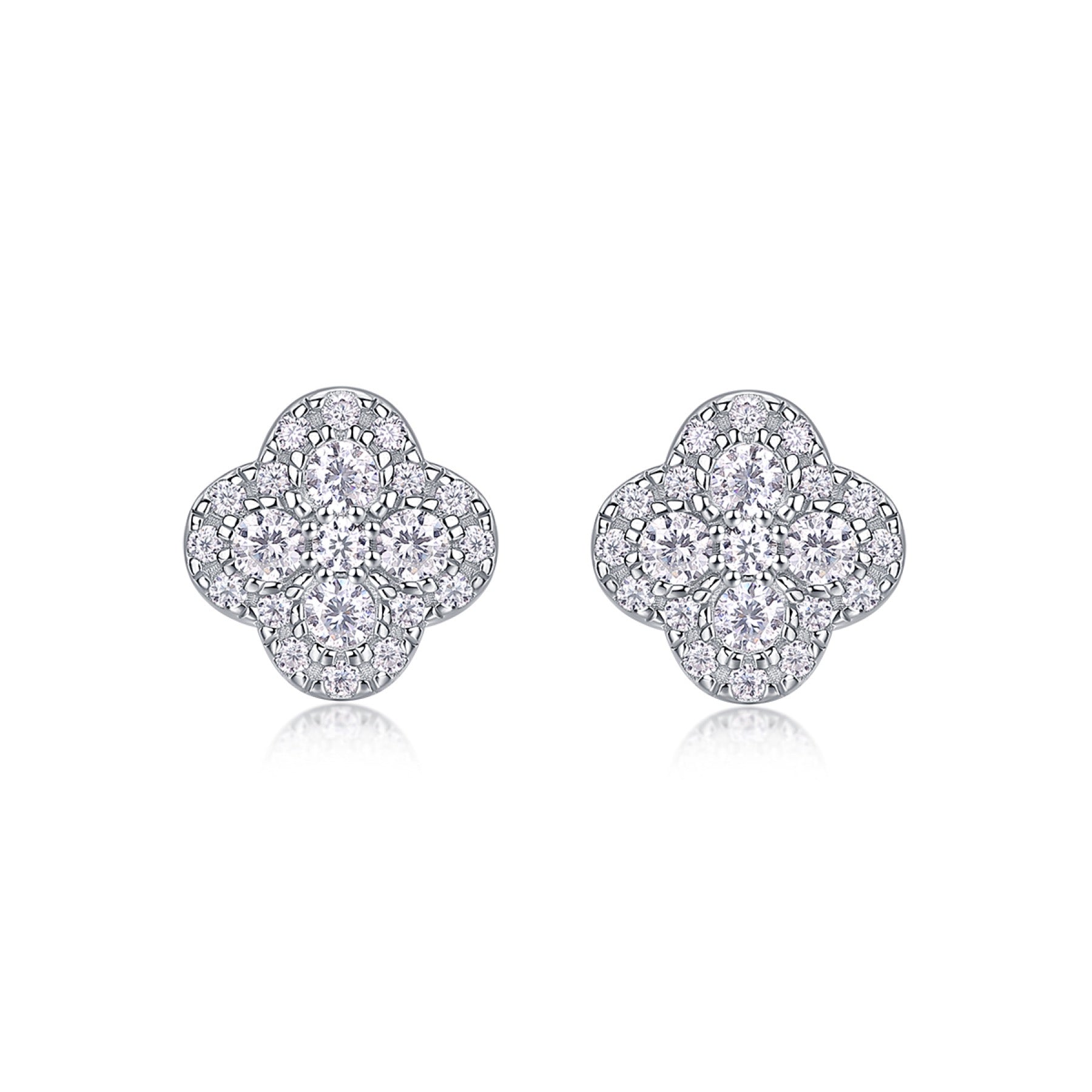 Quatre Moissanite Clover Stud Earrings in Sterling Silver