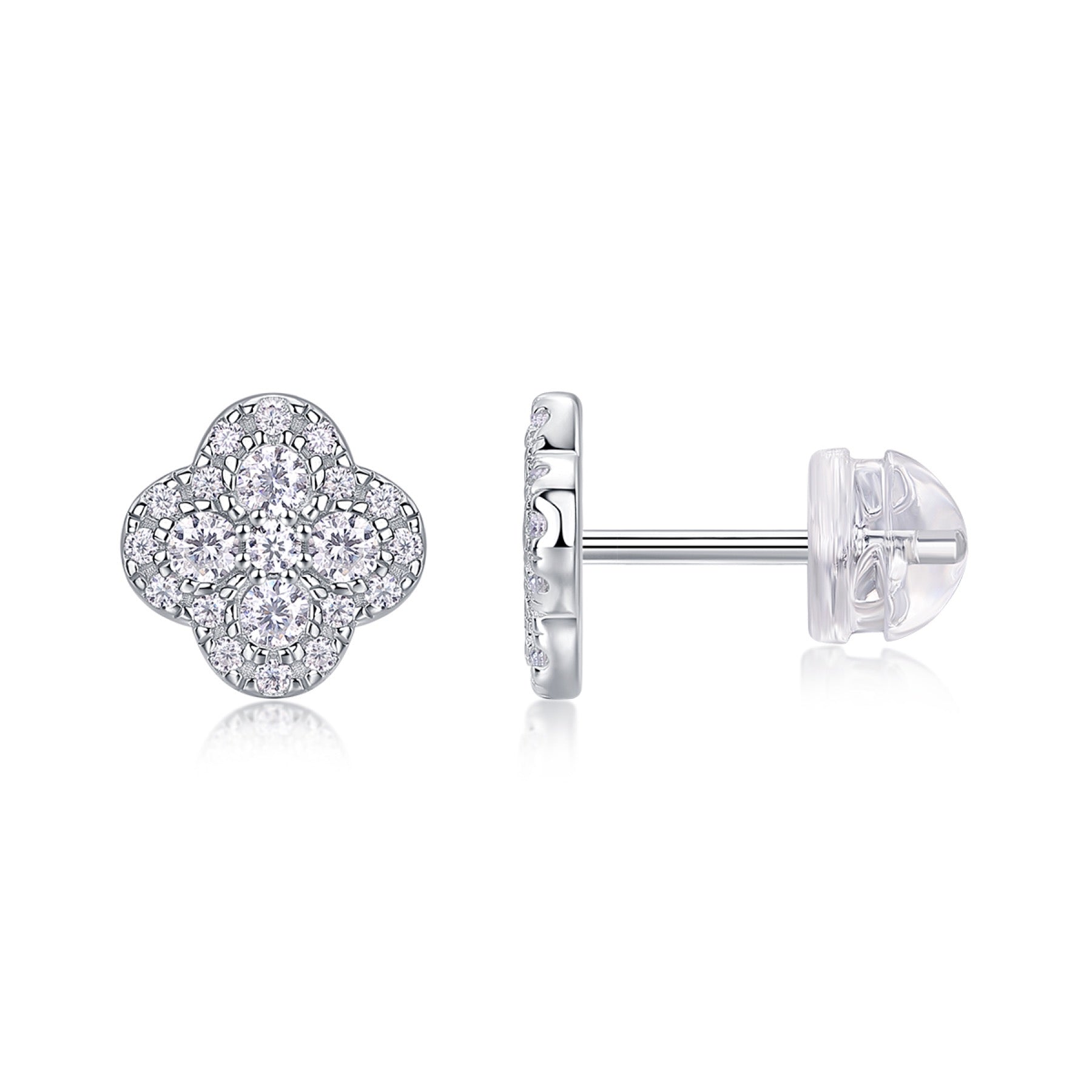 Quatre Moissanite Clover Stud Earrings in Sterling Silver