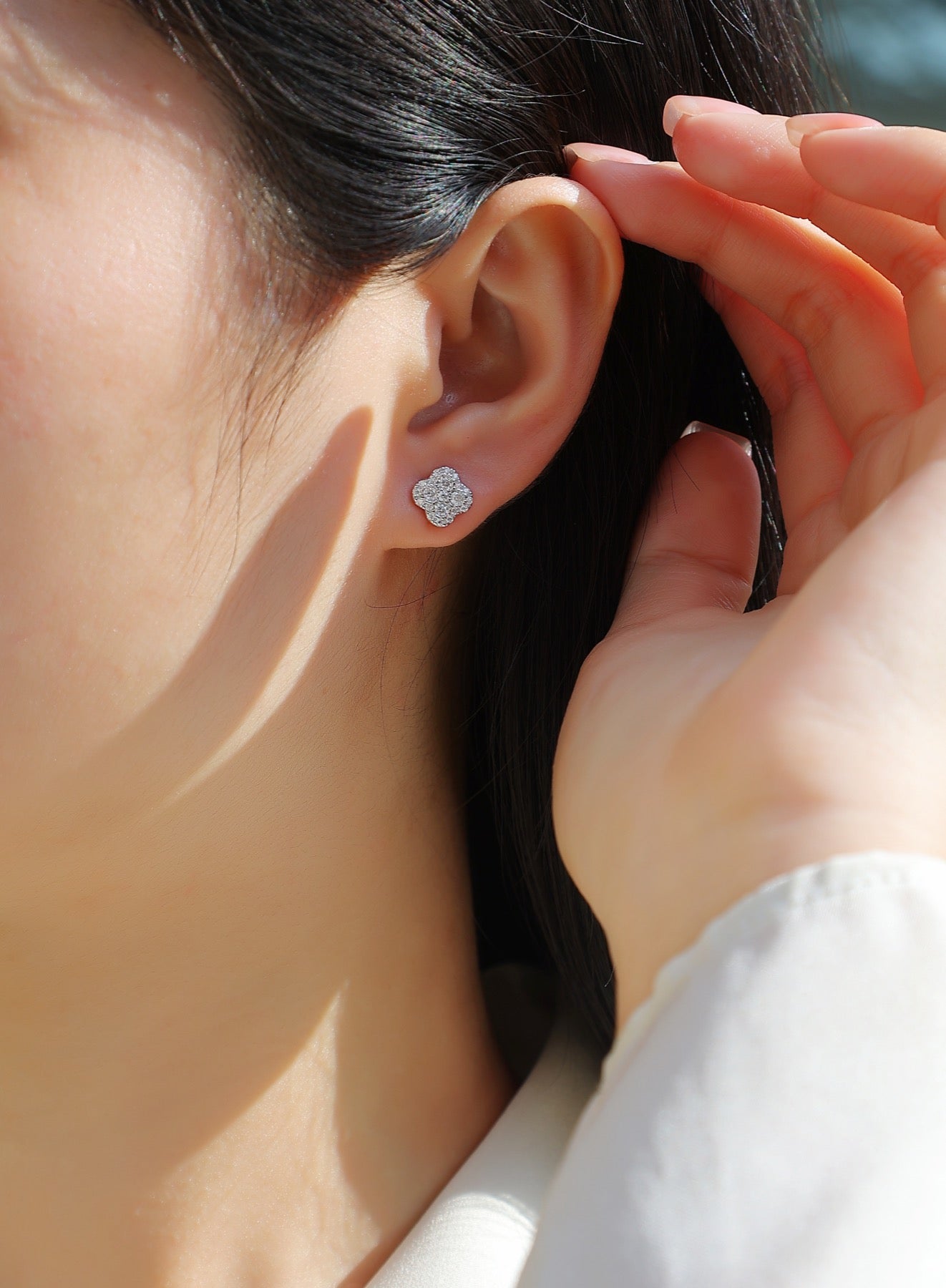 Quatre Moissanite Clover Stud Earrings in Sterling Silver