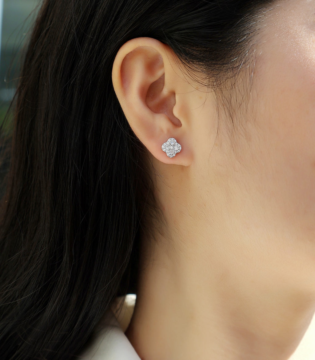 Quatre Moissanite Clover Stud Earrings in Sterling Silver