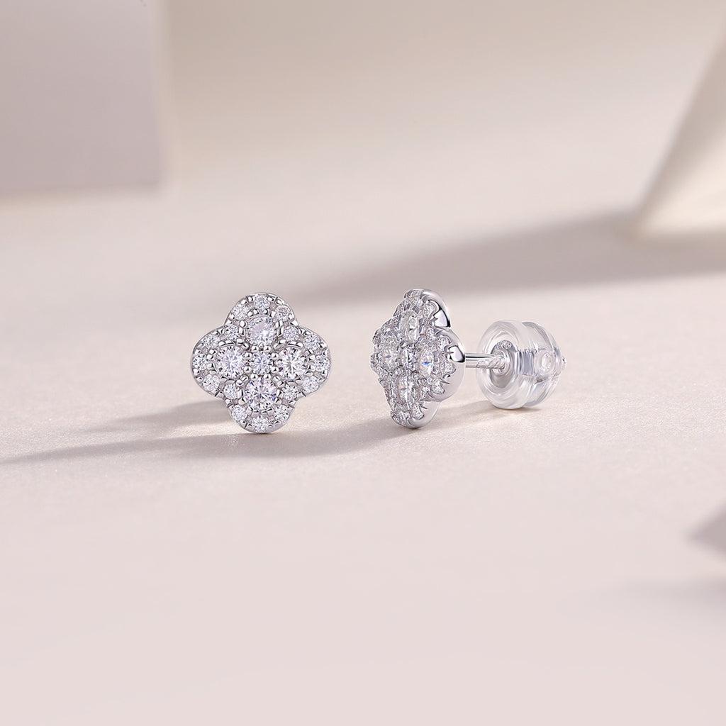 Quatre Moissanite Clover Stud Earrings in Sterling Silver