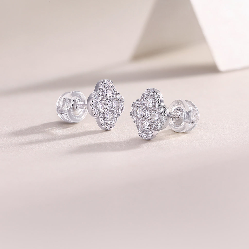 Quatre Moissanite Clover Stud Earrings in Sterling Silver