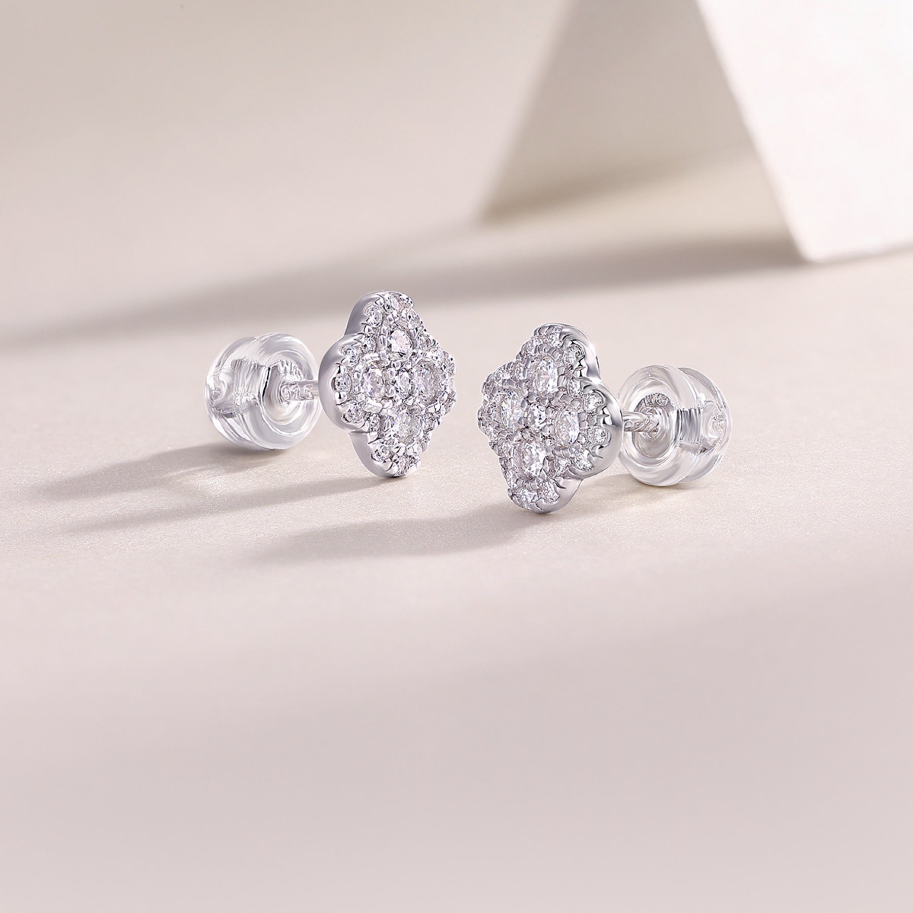 Quatre Moissanite Clover Stud Earrings in Sterling Silver