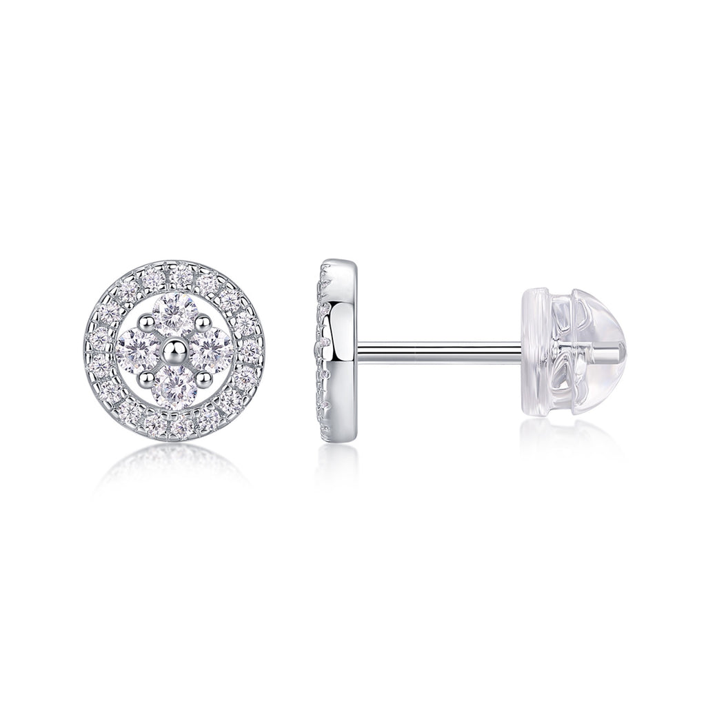Sunna Moissanite Halo Stud Earrings in Sterling Silver