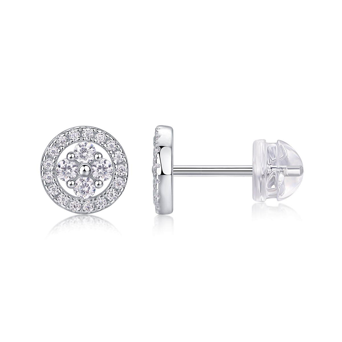 Sunna Moissanite Halo Stud Earrings in Sterling Silver