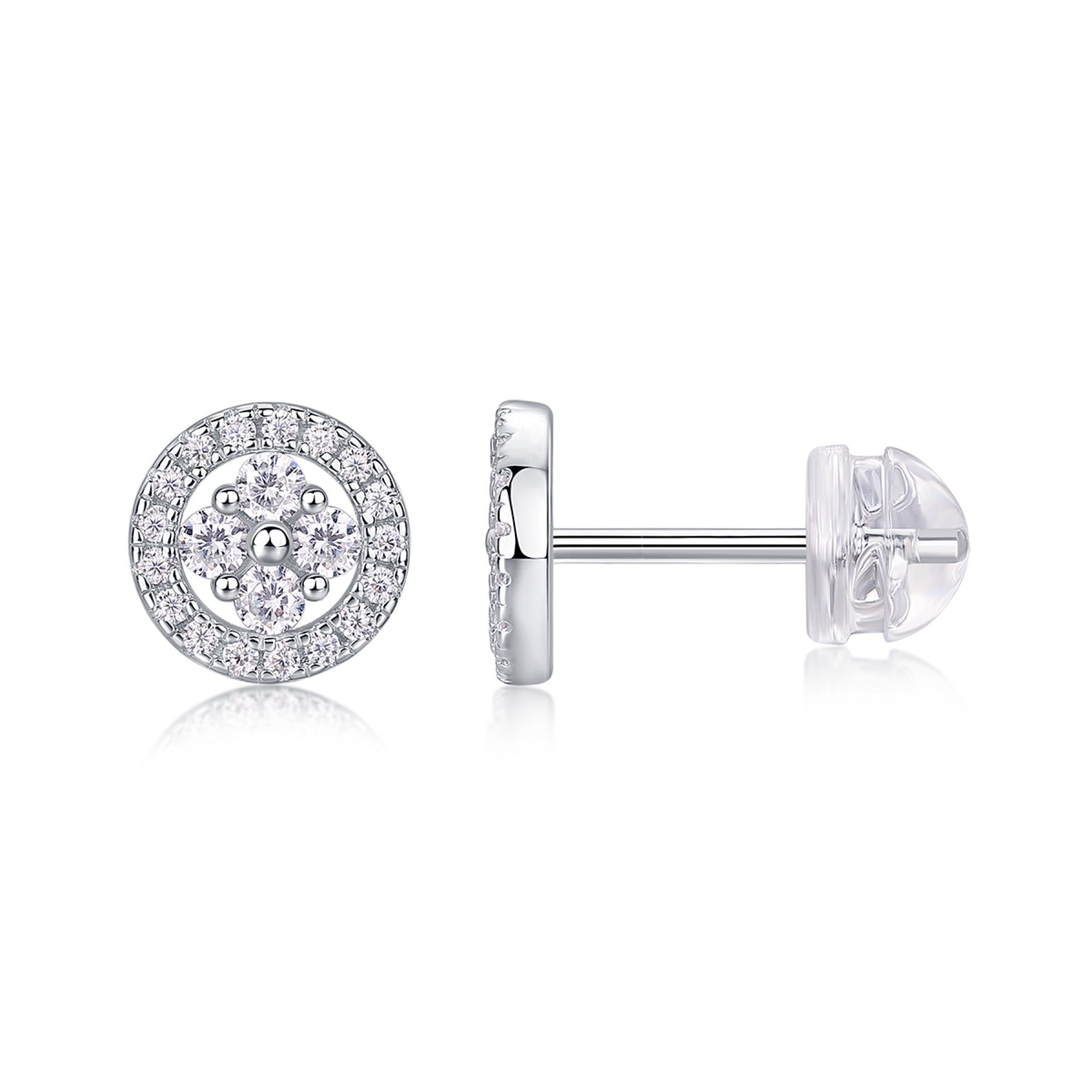Sunna Moissanite Halo Stud Earrings in Sterling Silver
