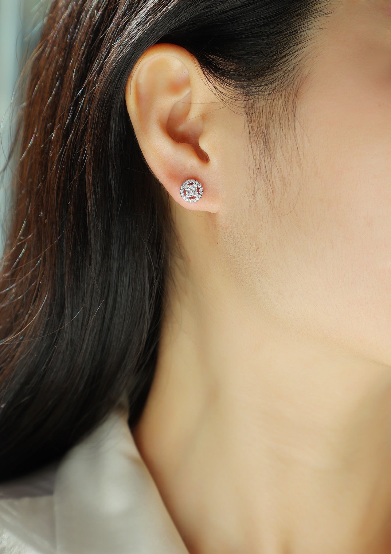 Sunna Moissanite Halo Stud Earrings in Sterling Silver