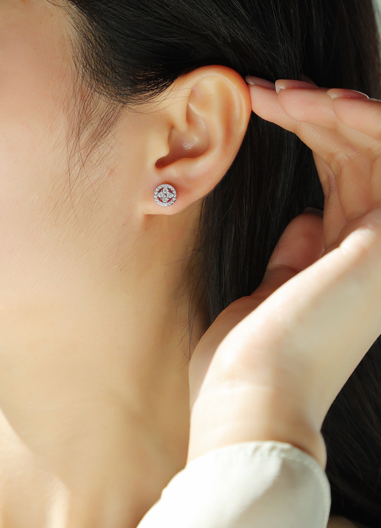 Sunna Moissanite Halo Stud Earrings in Sterling Silver
