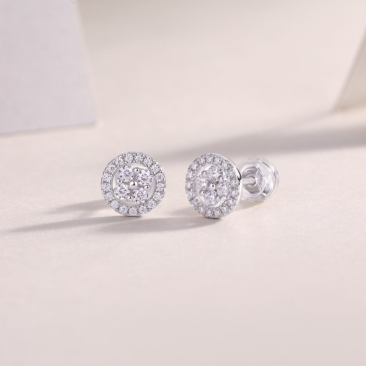 Sunna Moissanite Halo Stud Earrings in Sterling Silver