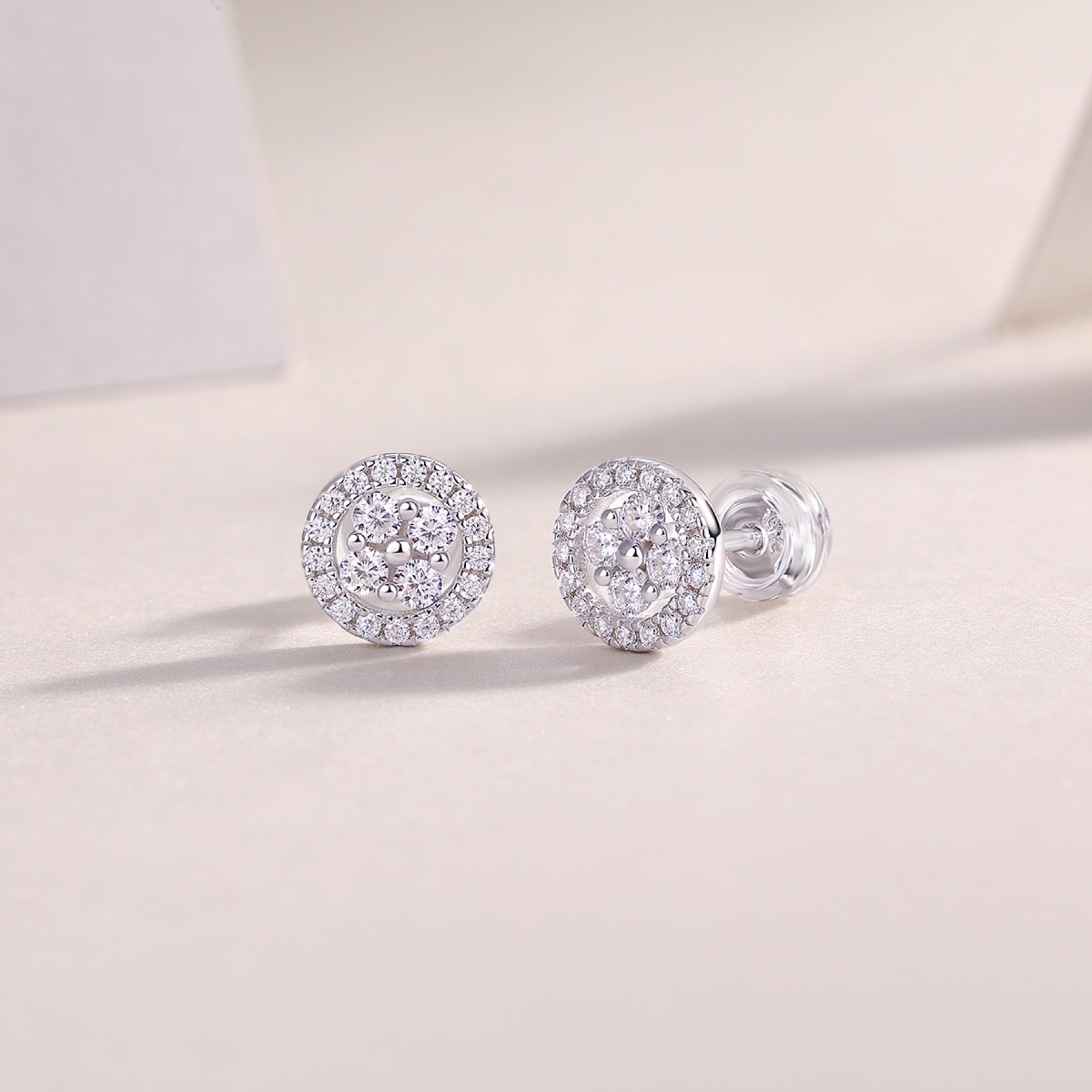 Sunna Moissanite Halo Stud Earrings in Sterling Silver