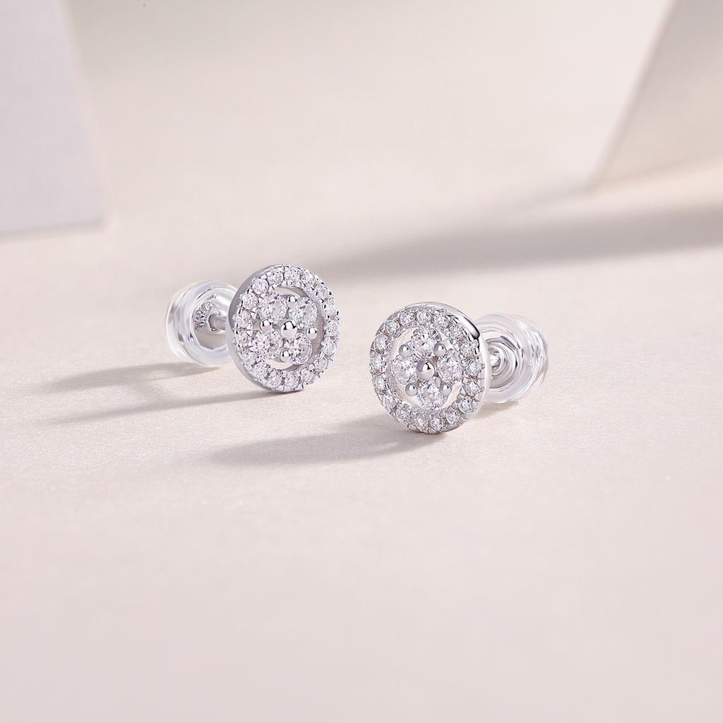 Sunna Moissanite Halo Stud Earrings in Sterling Silver