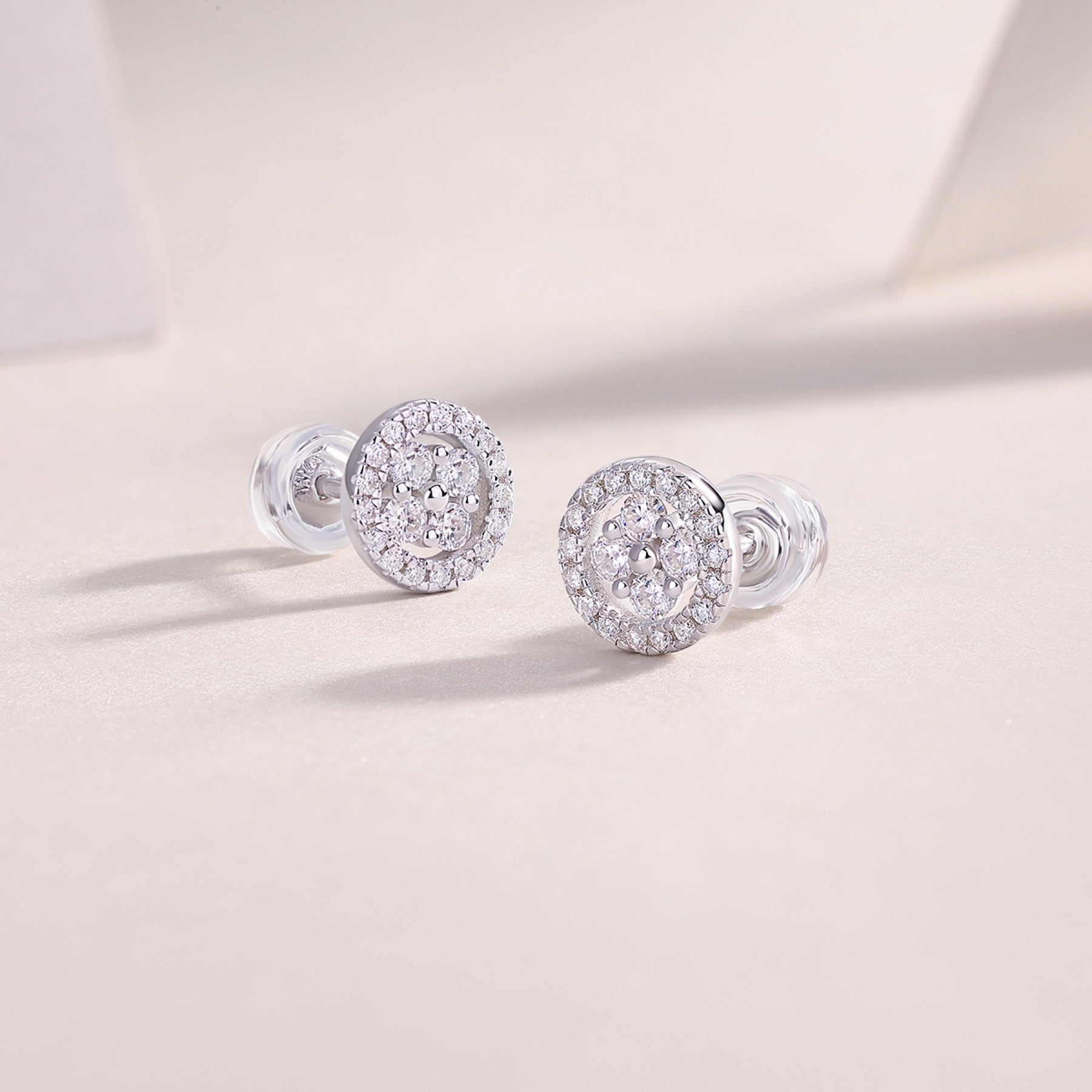 Sunna Moissanite Halo Stud Earrings in Sterling Silver