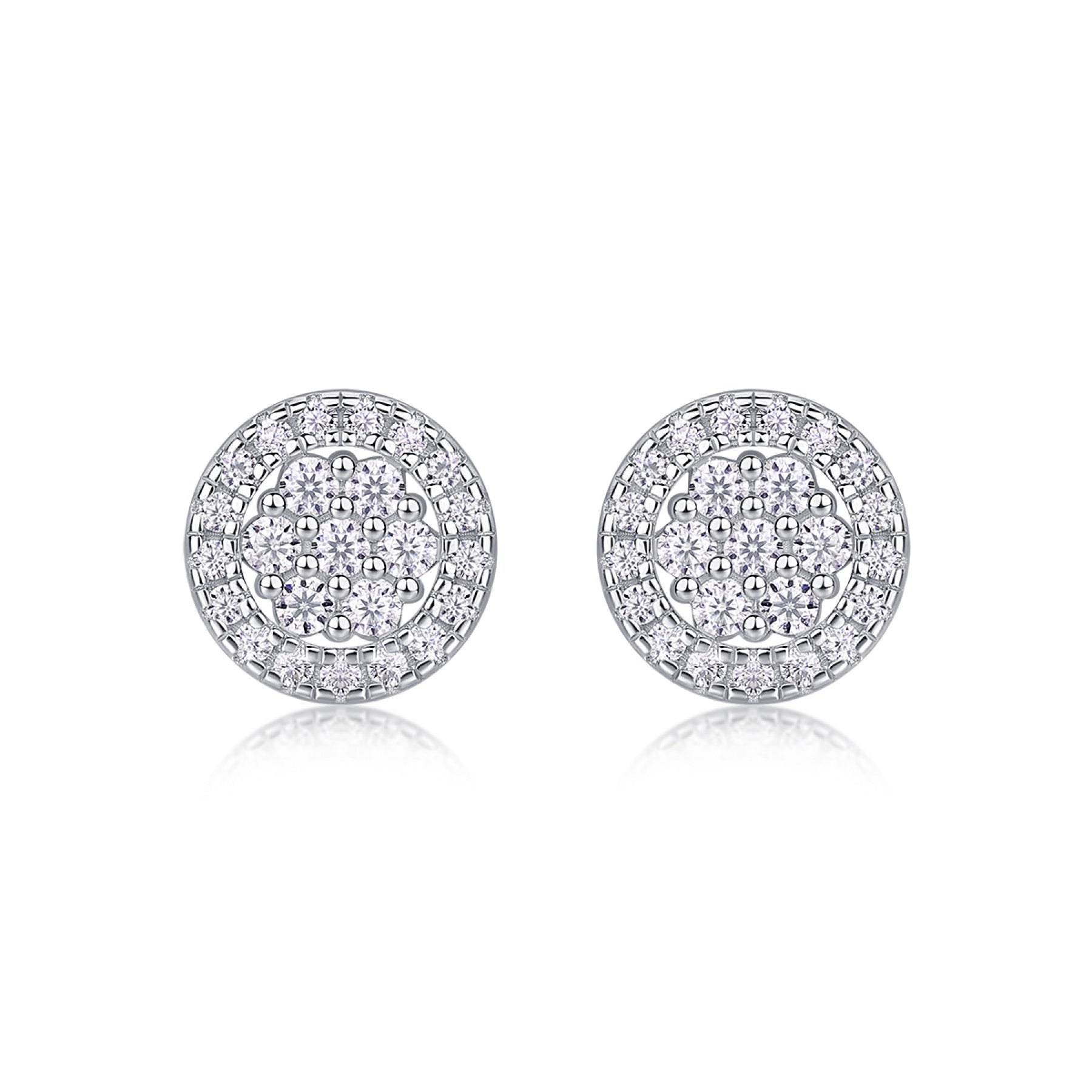 Pave Moissanite Cluster Stud Earrings in Sterling Silver