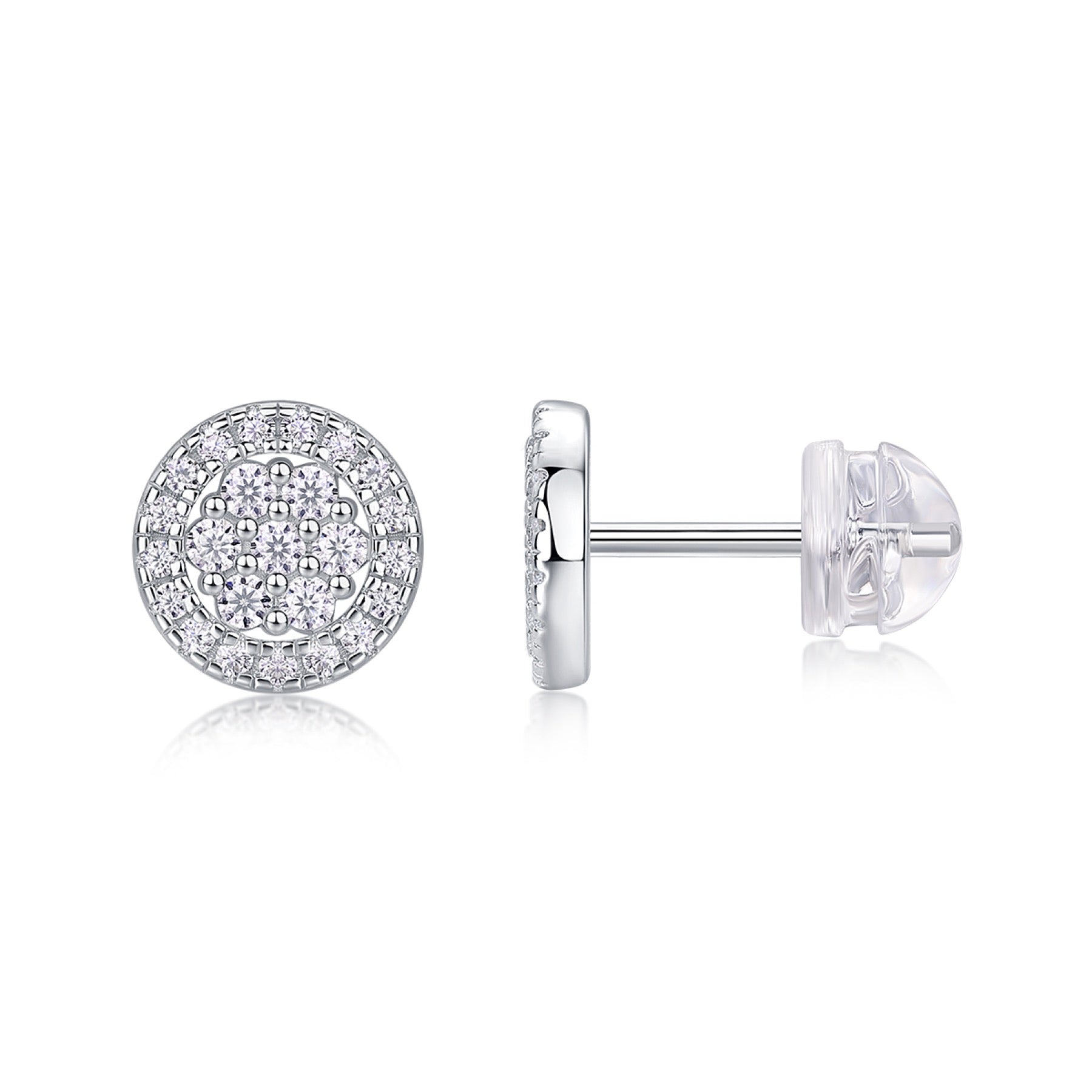 Pave Moissanite Cluster Stud Earrings in Sterling Silver