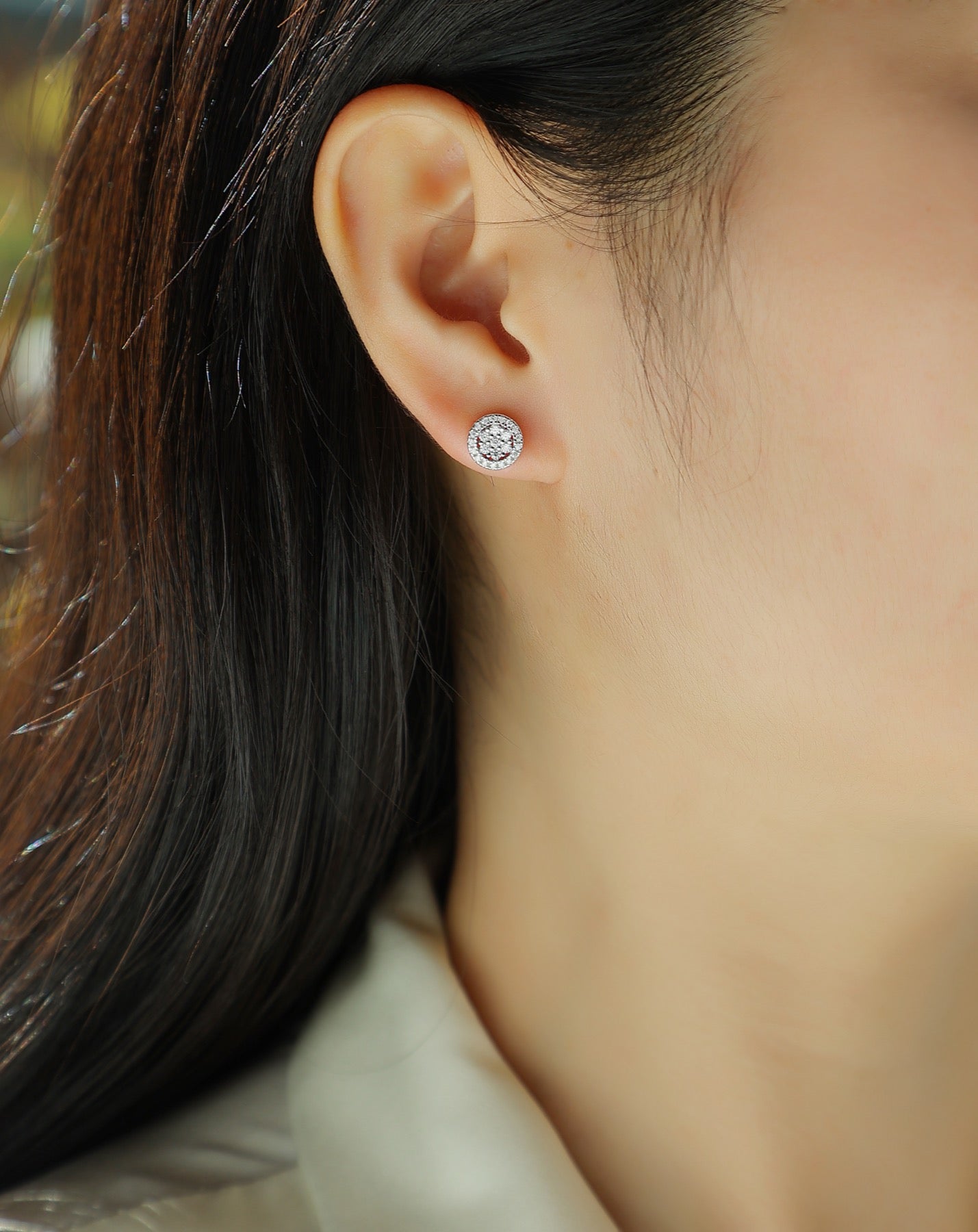 Pave Moissanite Cluster Stud Earrings in Sterling Silver
