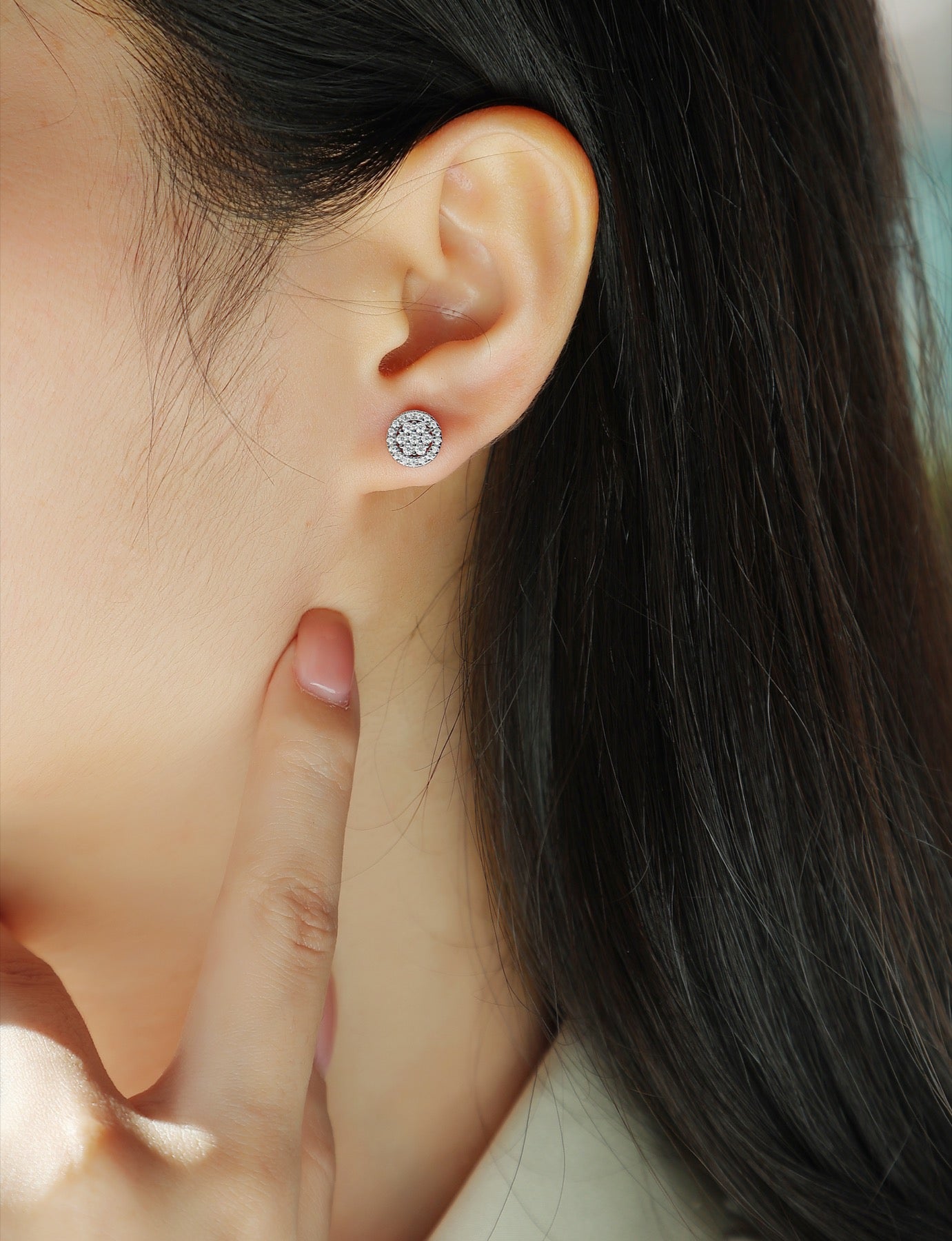 Pave Moissanite Cluster Stud Earrings in Sterling Silver
