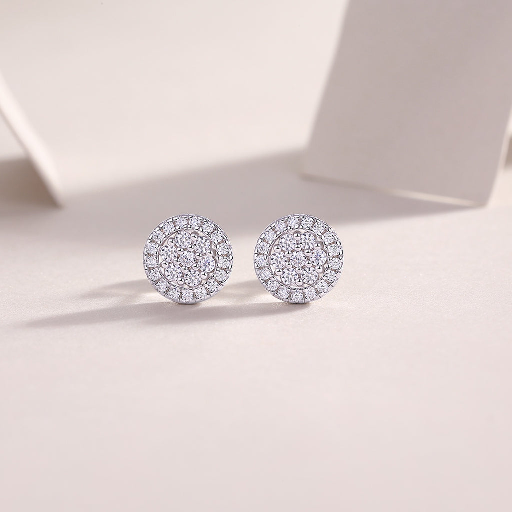 Pave Moissanite Cluster Stud Earrings in Sterling Silver
