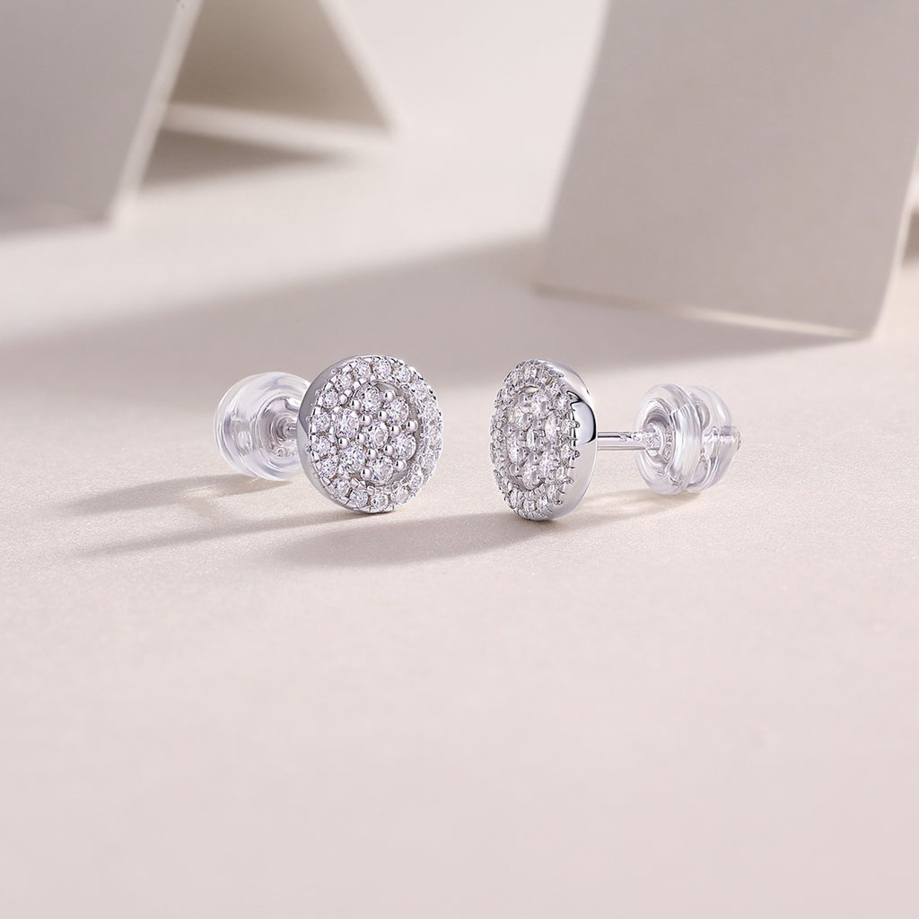 Pave Moissanite Cluster Stud Earrings in Sterling Silver