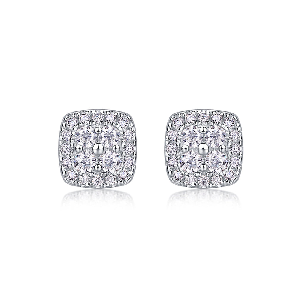 Cube Moissanite Halo Stud Earrings in Sterling Silver