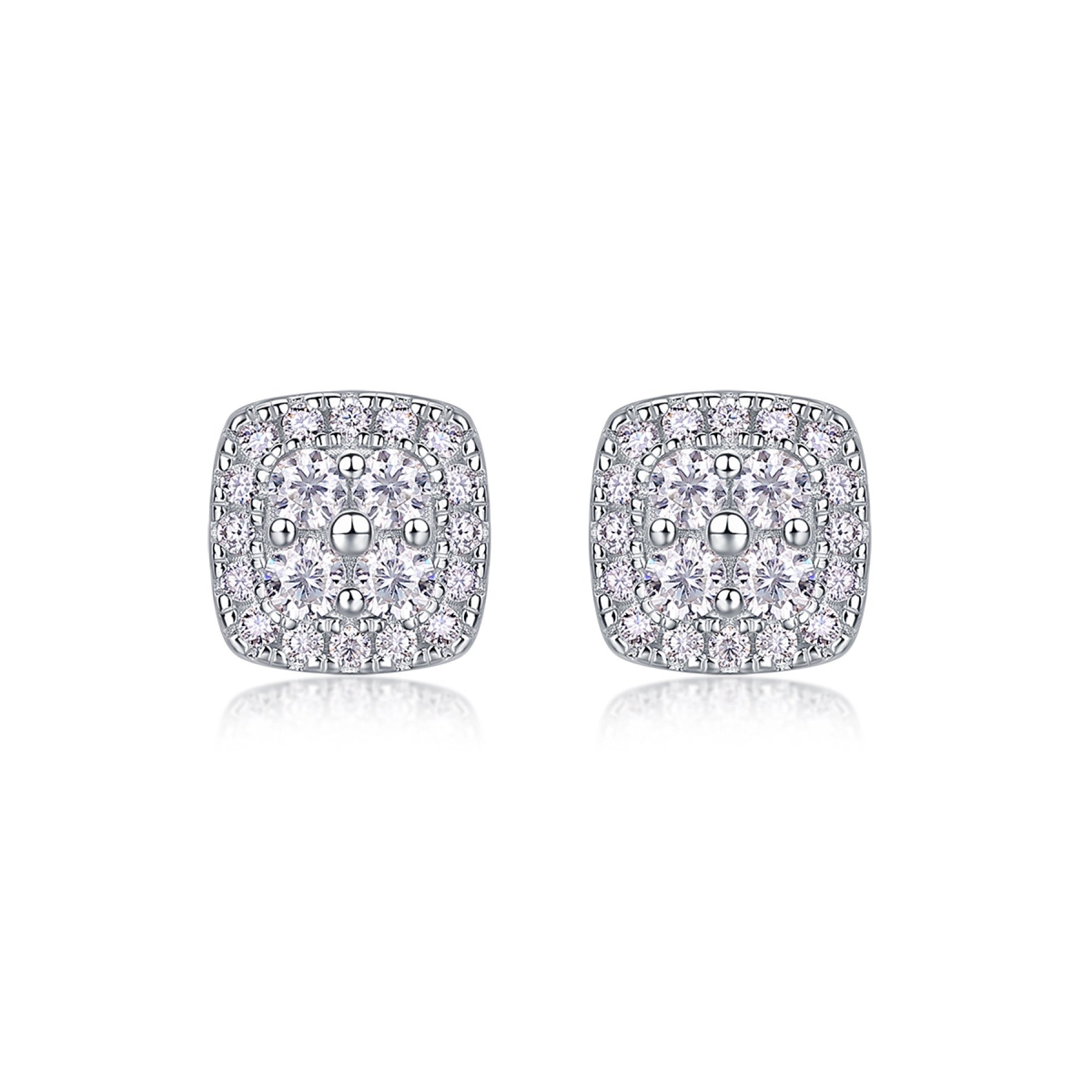 Cube Moissanite Halo Stud Earrings in Sterling Silver