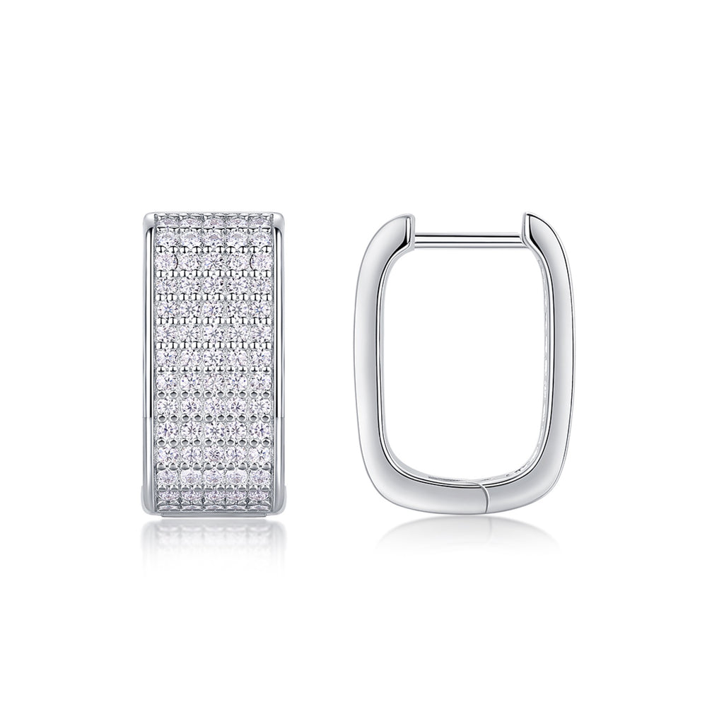 Portal Moissanite Baguette Huggie Hoop Earrings in Sterling Silver