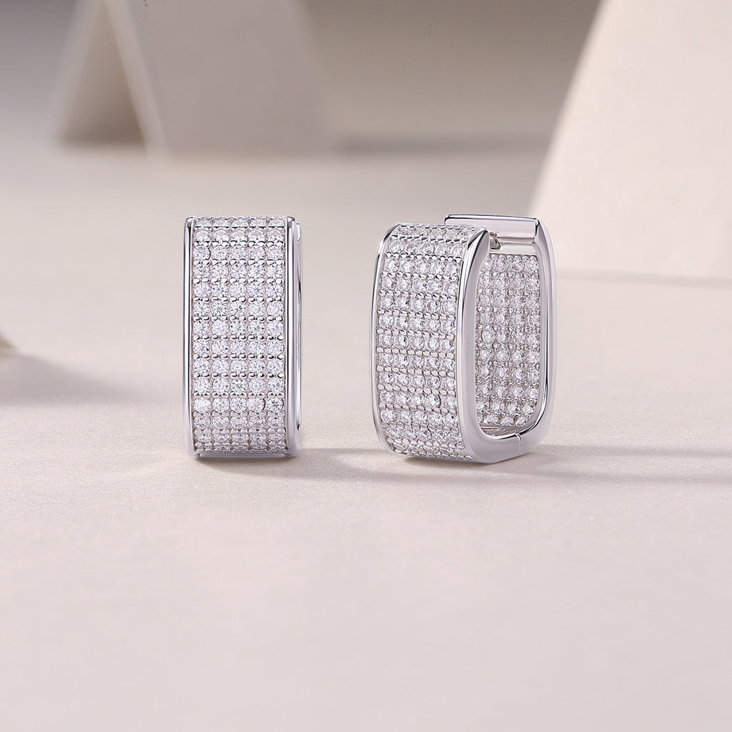Portal Moissanite Baguette Huggie Hoop Earrings in Sterling Silver
