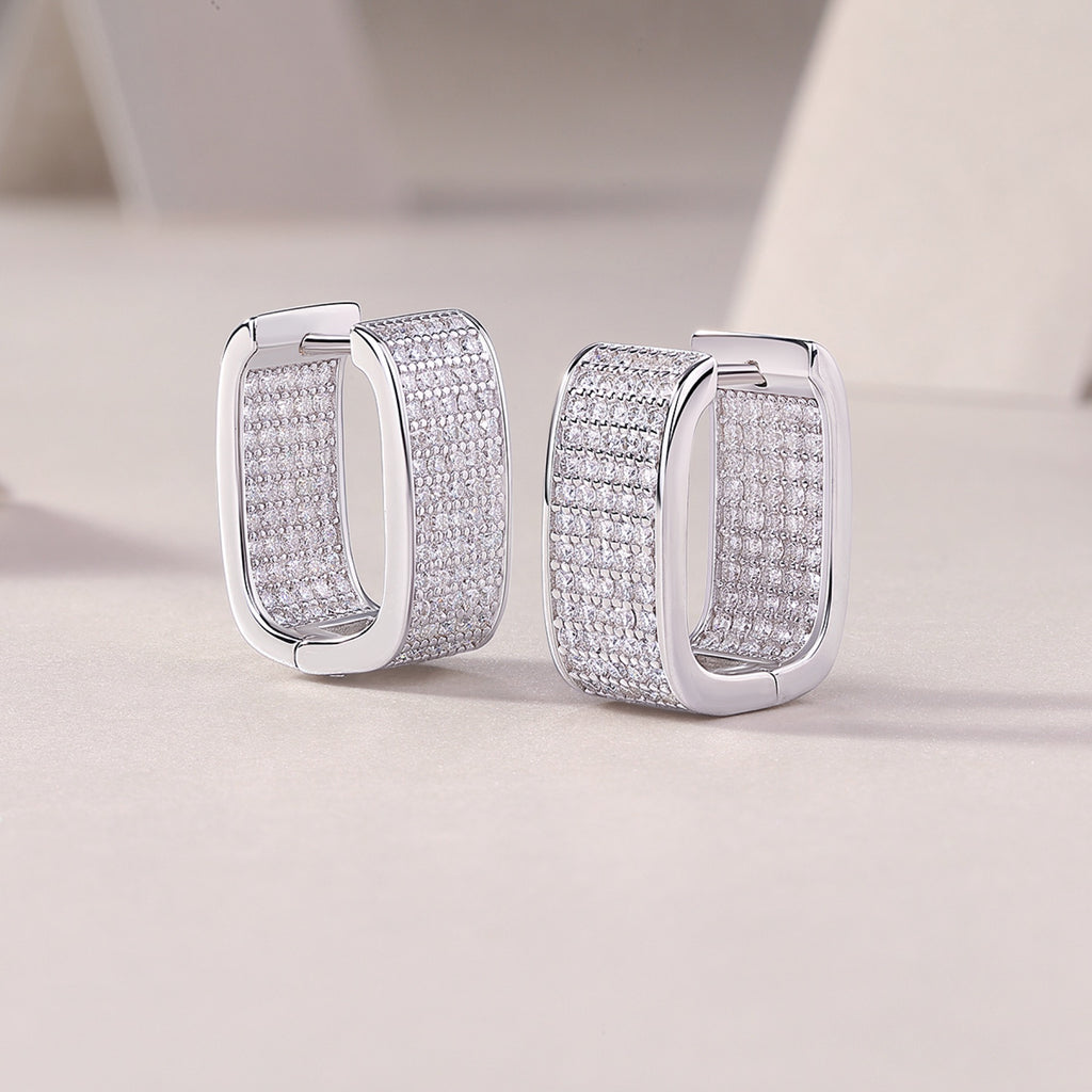 Portal Moissanite Baguette Huggie Hoop Earrings in Sterling Silver