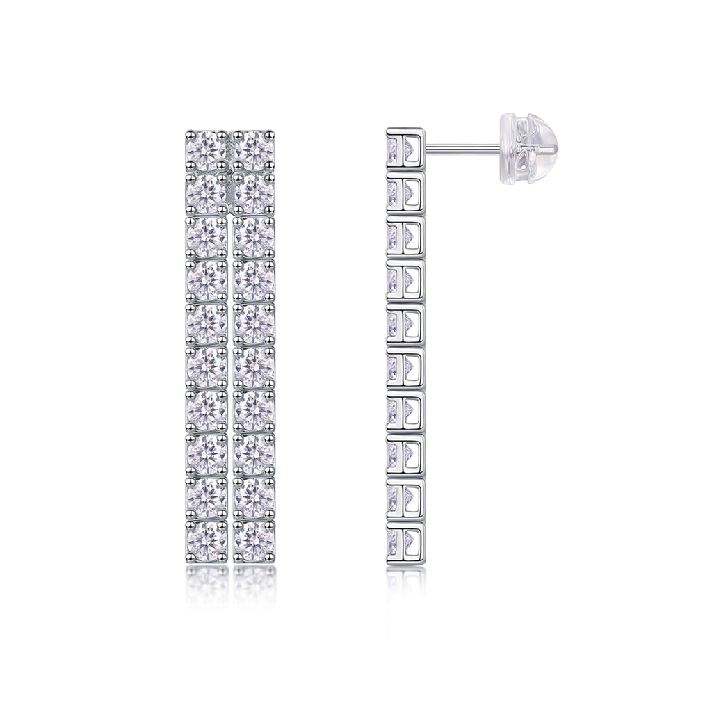 Rain Moissanite Bar Drop Earrings in Sterling Silver