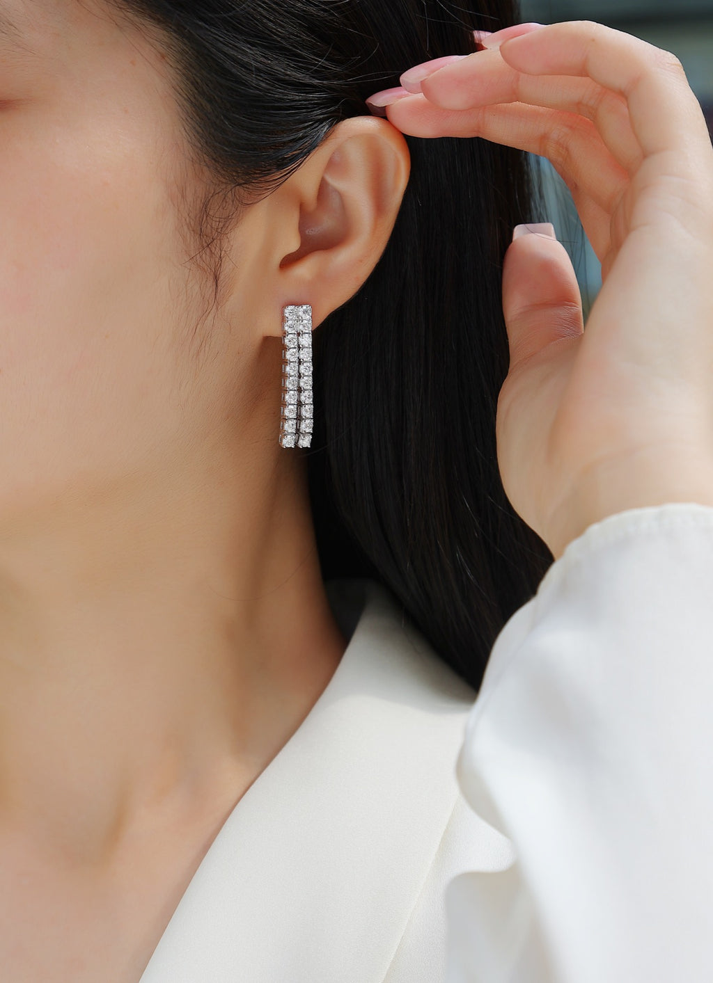 Rain Moissanite Bar Drop Earrings in Sterling Silver