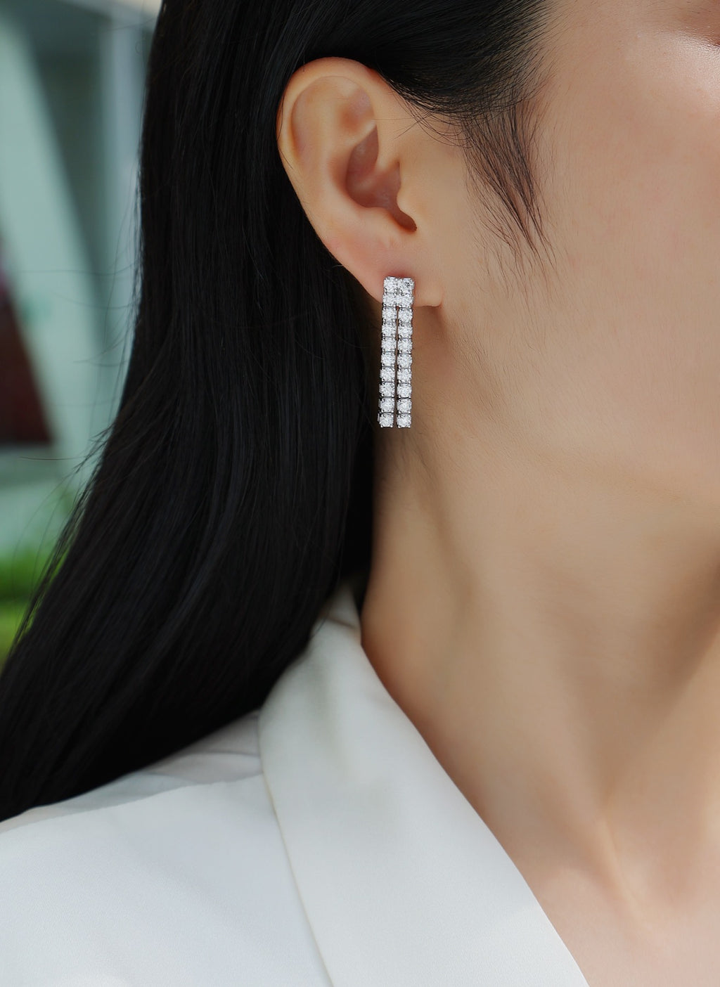 Rain Moissanite Bar Drop Earrings in Sterling Silver