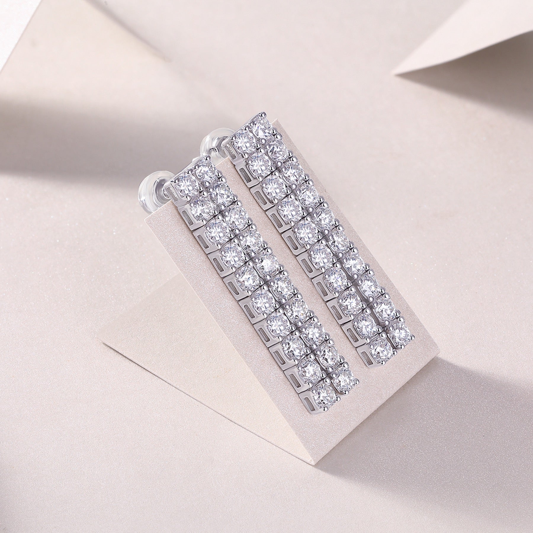 Rain Moissanite Bar Drop Earrings in Sterling Silver