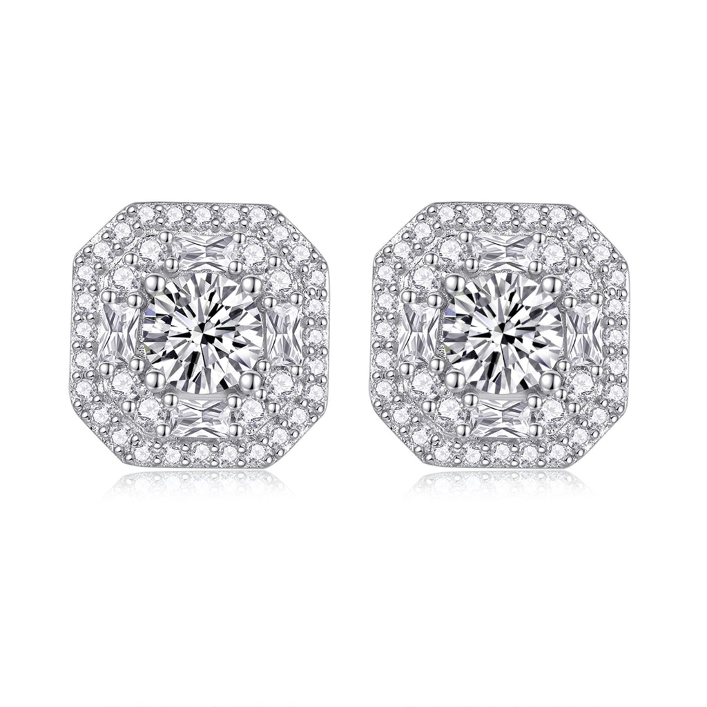 Octa Moissanite Halo Stud Earrings in Sterling Silver