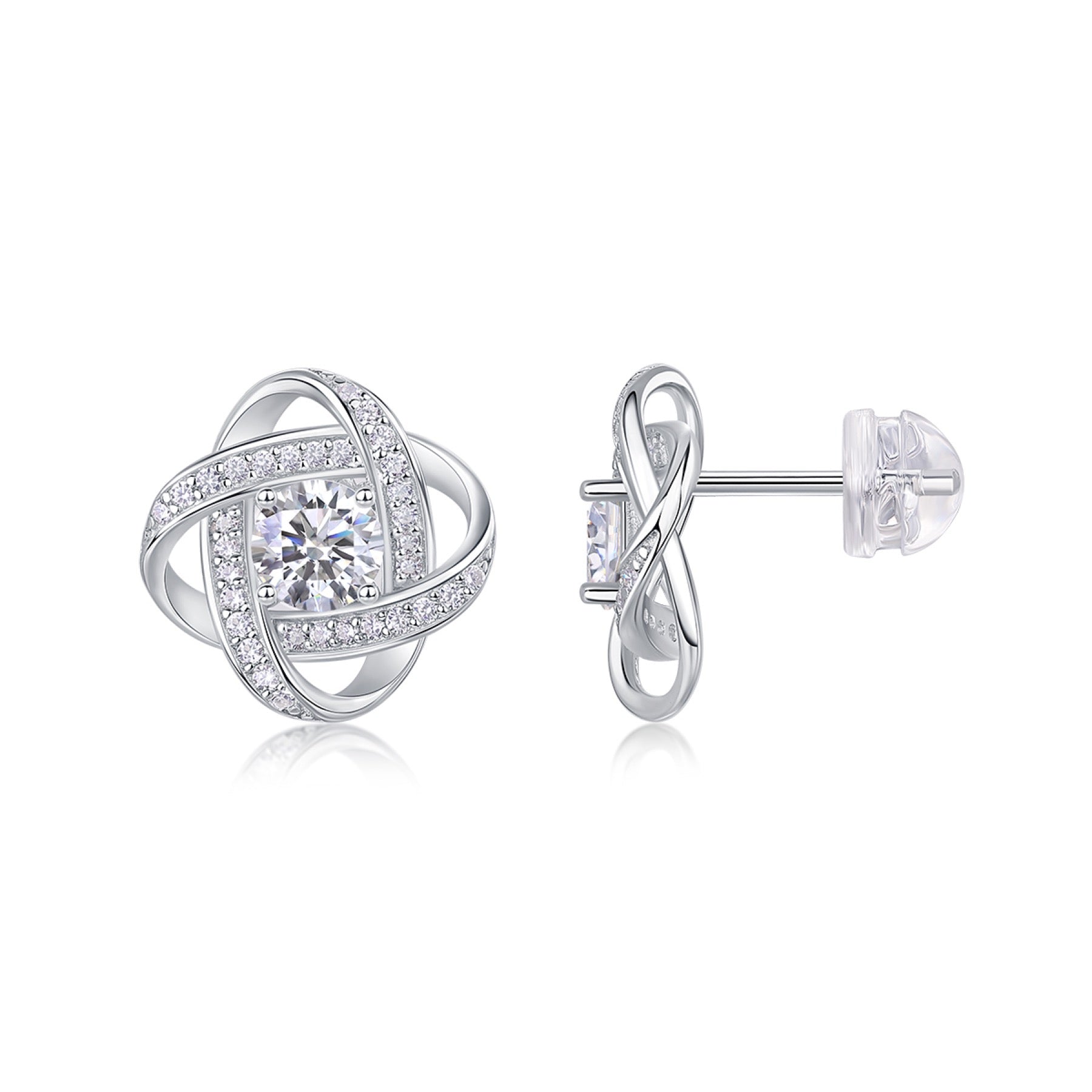 Amity Moissanite Love Knot Stud Earrings in Sterling Silver