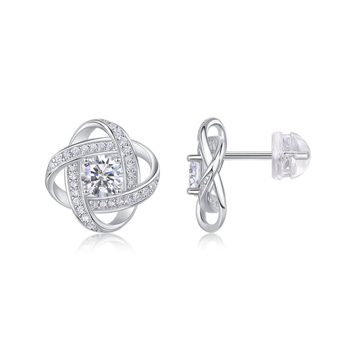 Amity Moissanite Love Knot Stud Earrings in Sterling Silver