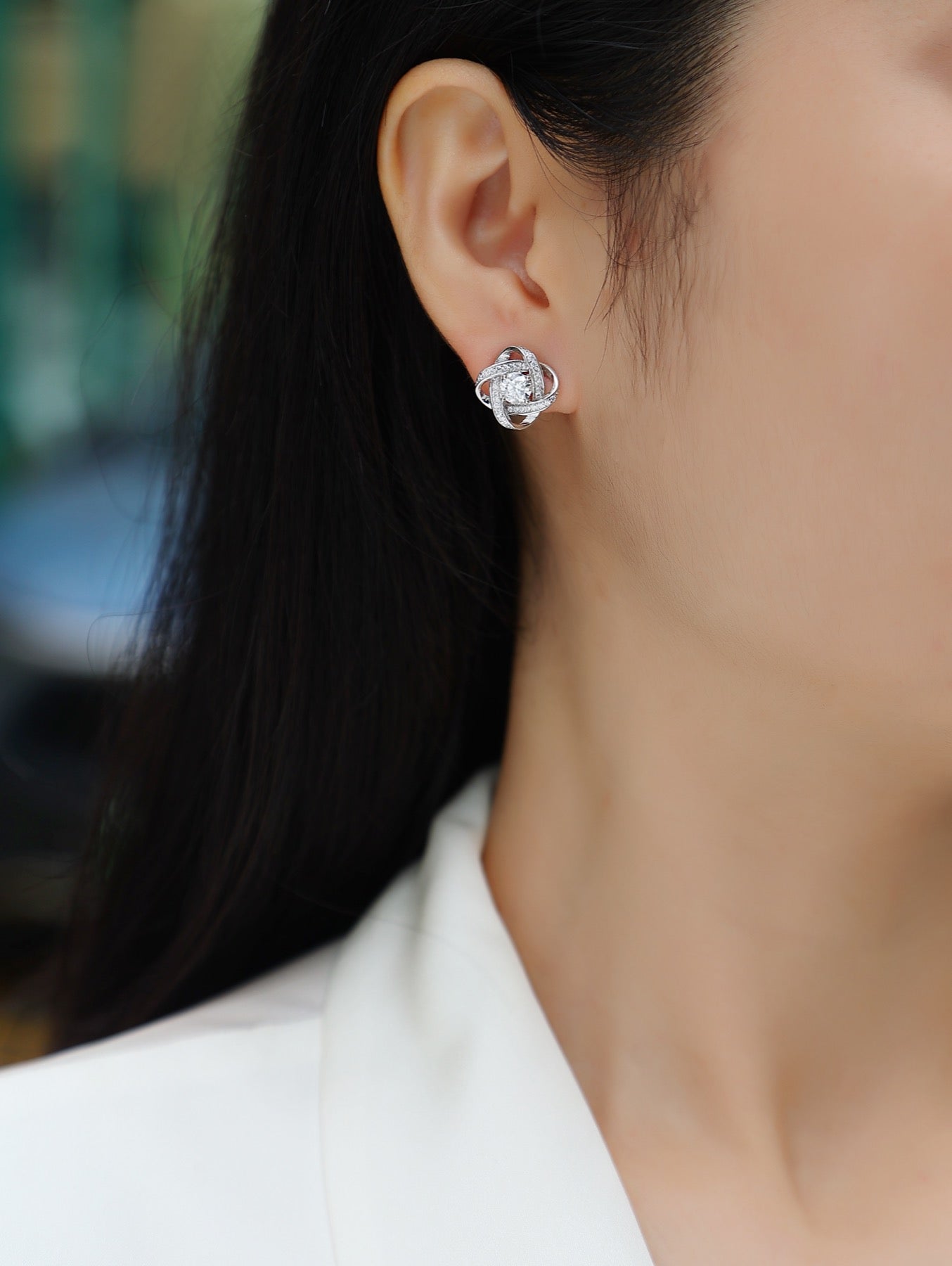 Amity Moissanite Love Knot Stud Earrings in Sterling Silver