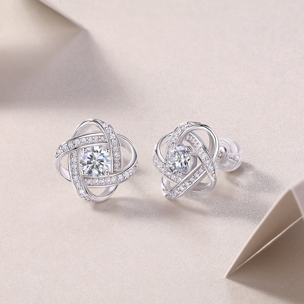 Amity Moissanite Love Knot Stud Earrings in Sterling Silver