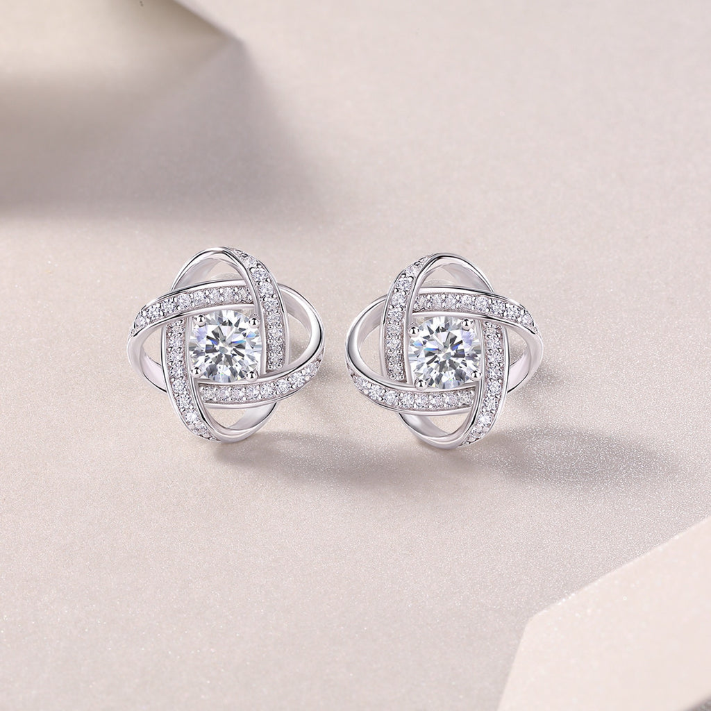 Amity Moissanite Love Knot Stud Earrings in Sterling Silver