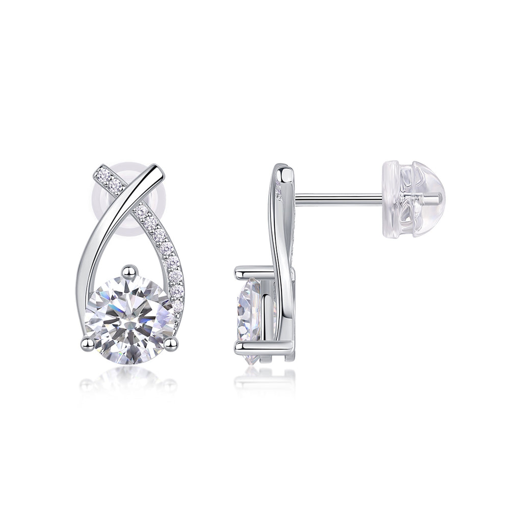 Flourish 1 Carat Moissanite Drop Earrings in Sterling Silver
