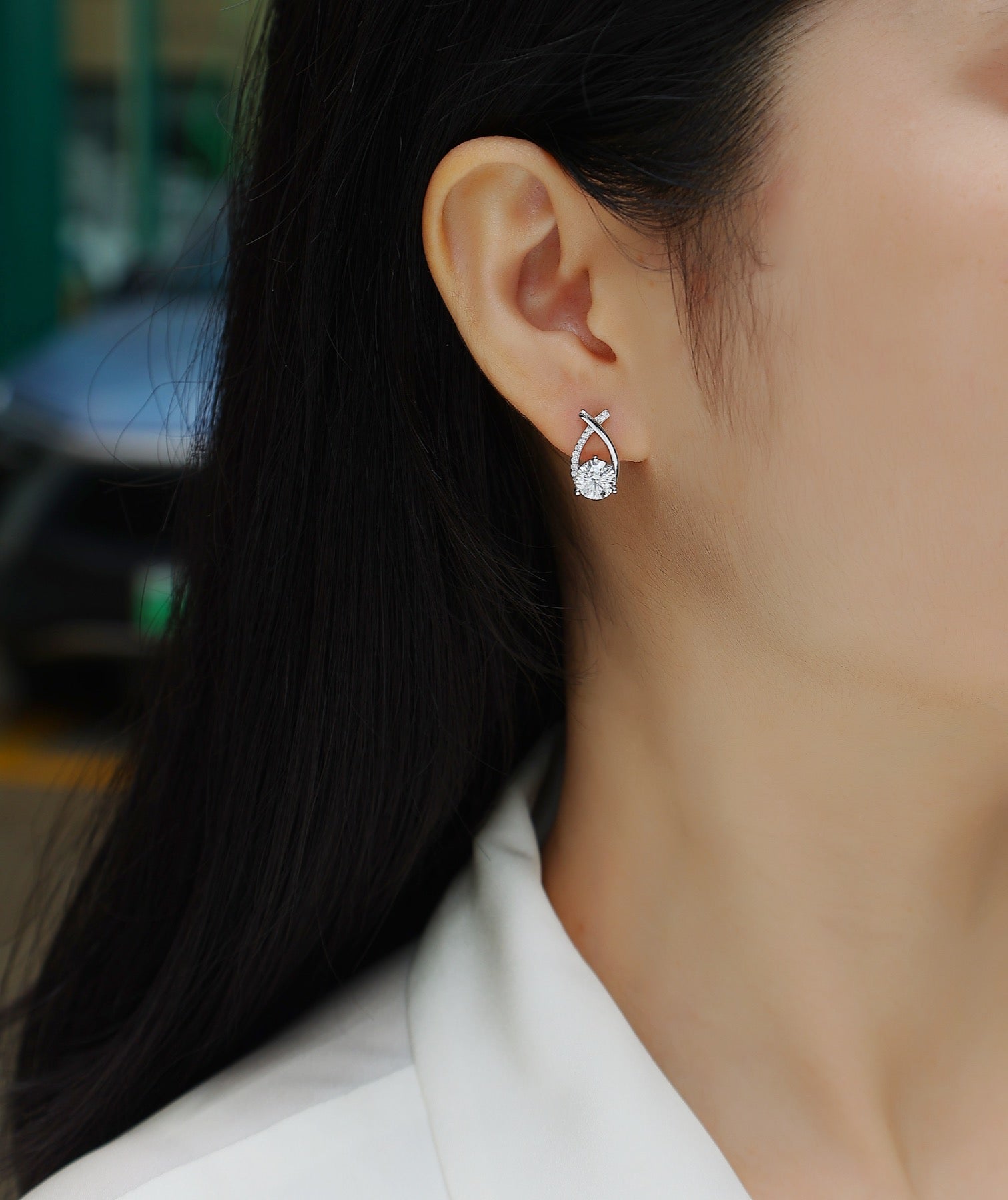 Flourish 1 Carat Moissanite Drop Earrings in Sterling Silver