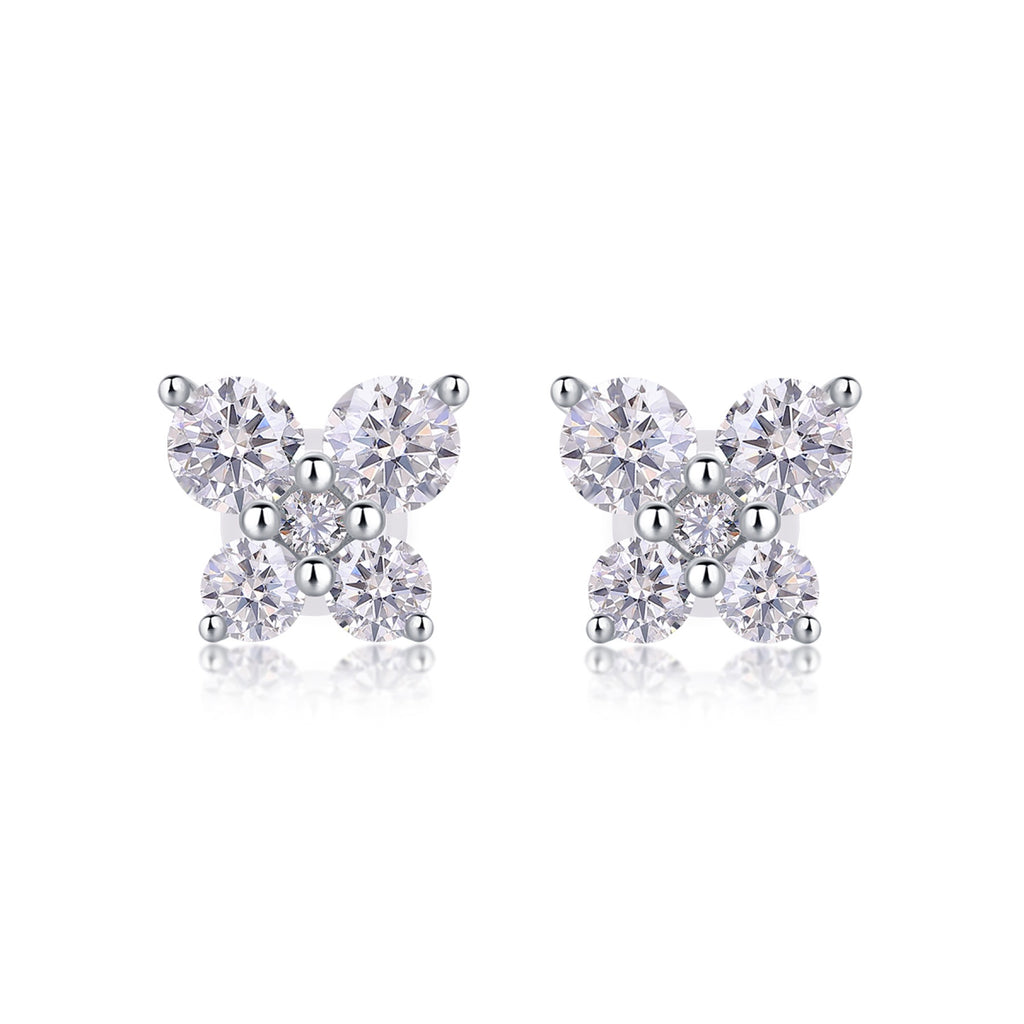 Petit Moissanite Clover Stud Earrings in Sterling Silver