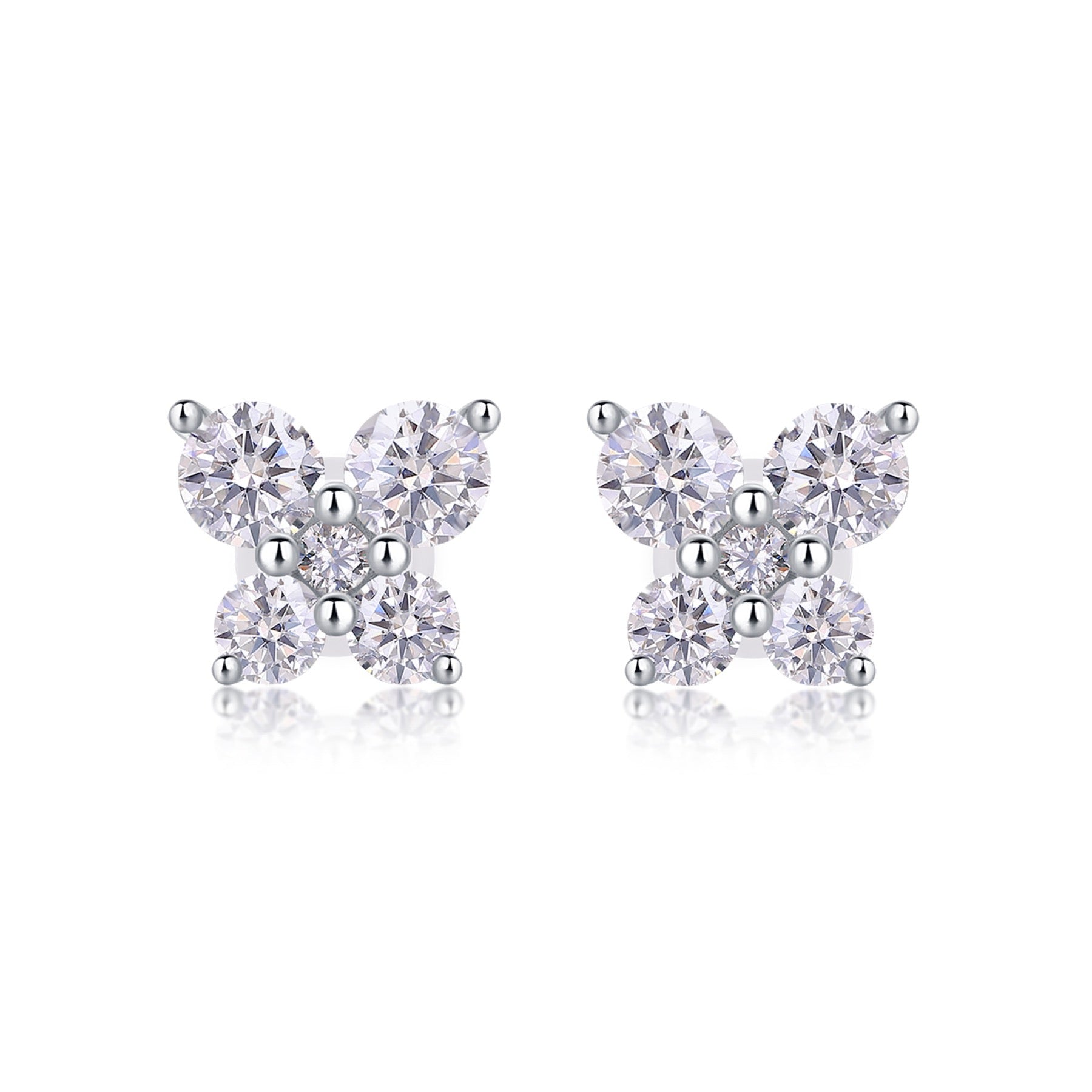 Petit Moissanite Clover Stud Earrings in Sterling Silver