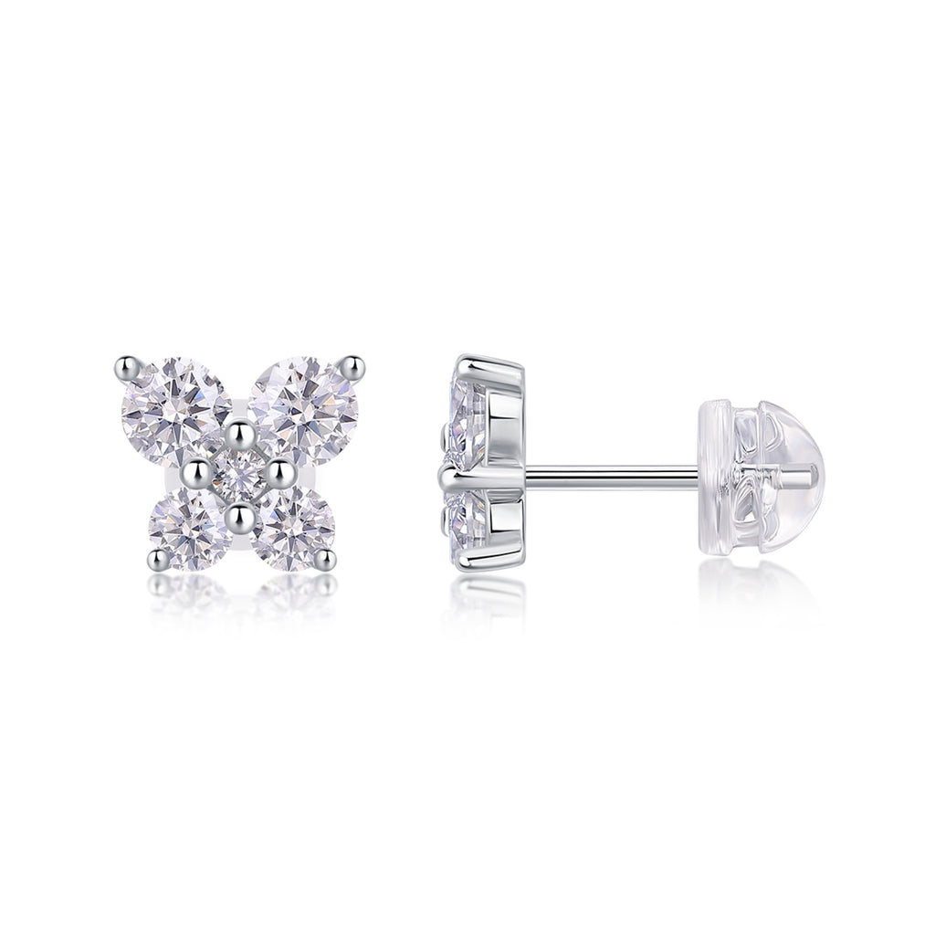 Petit Moissanite Clover Stud Earrings in Sterling Silver