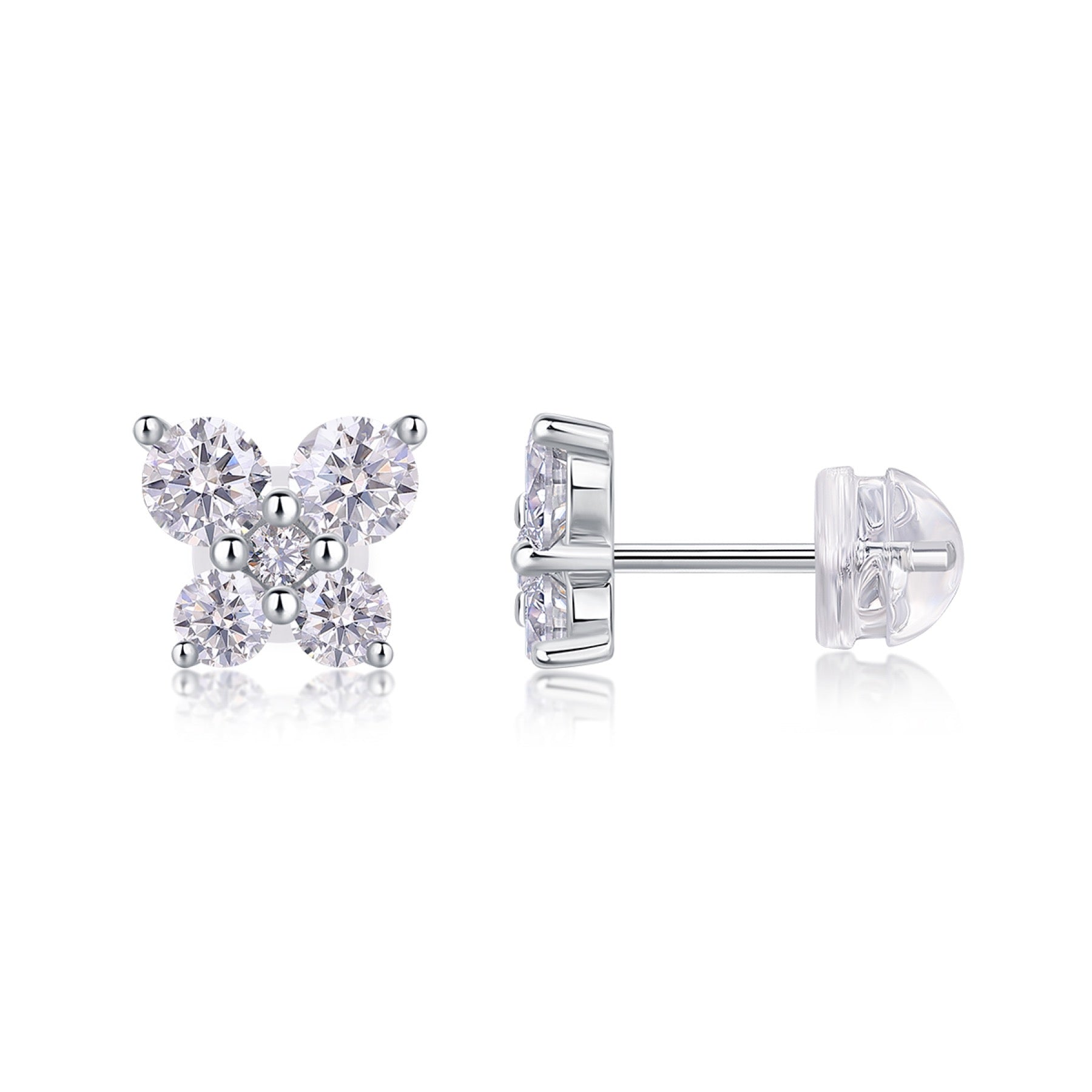 Petit Moissanite Clover Stud Earrings in Sterling Silver