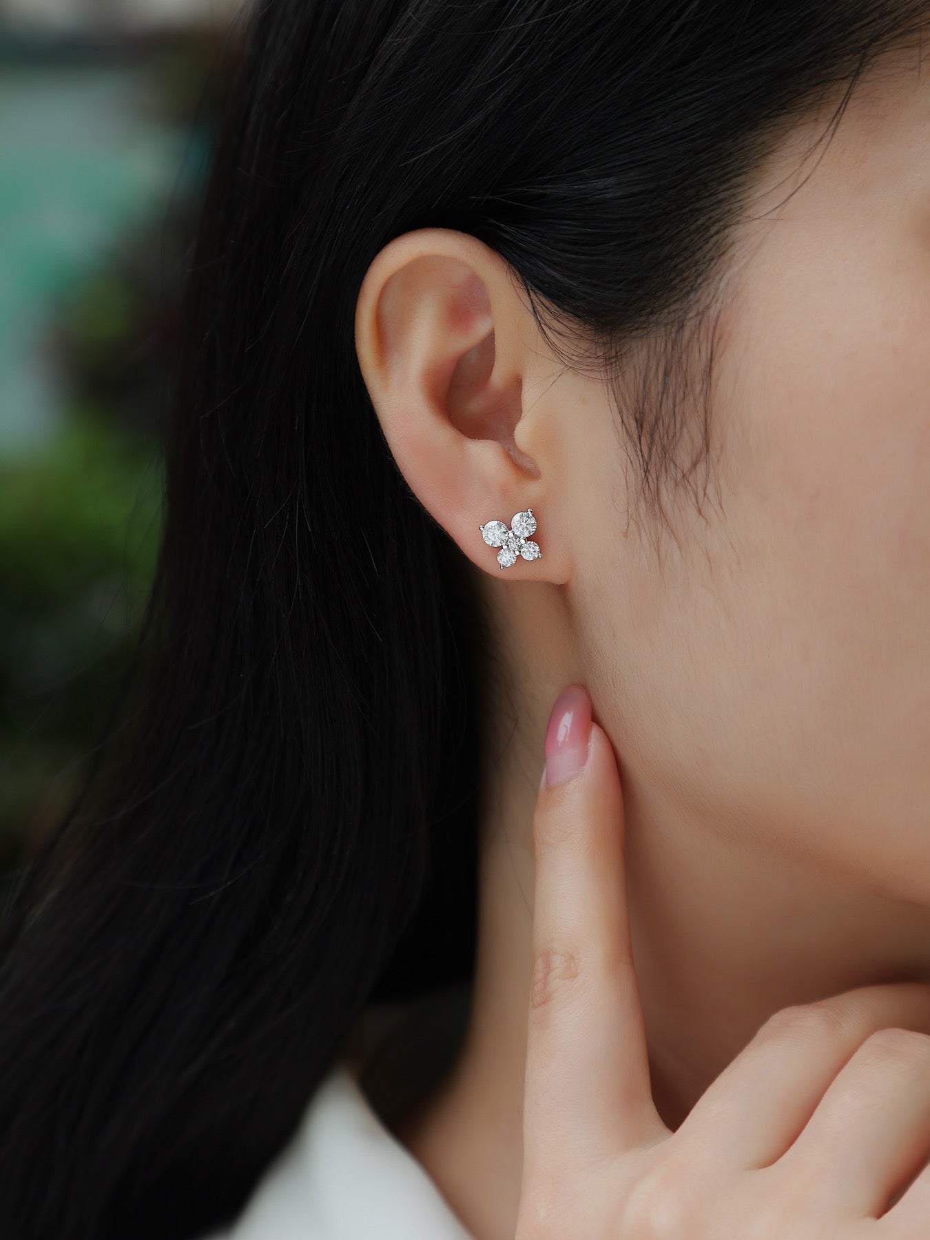 Petit Moissanite Clover Stud Earrings in Sterling Silver