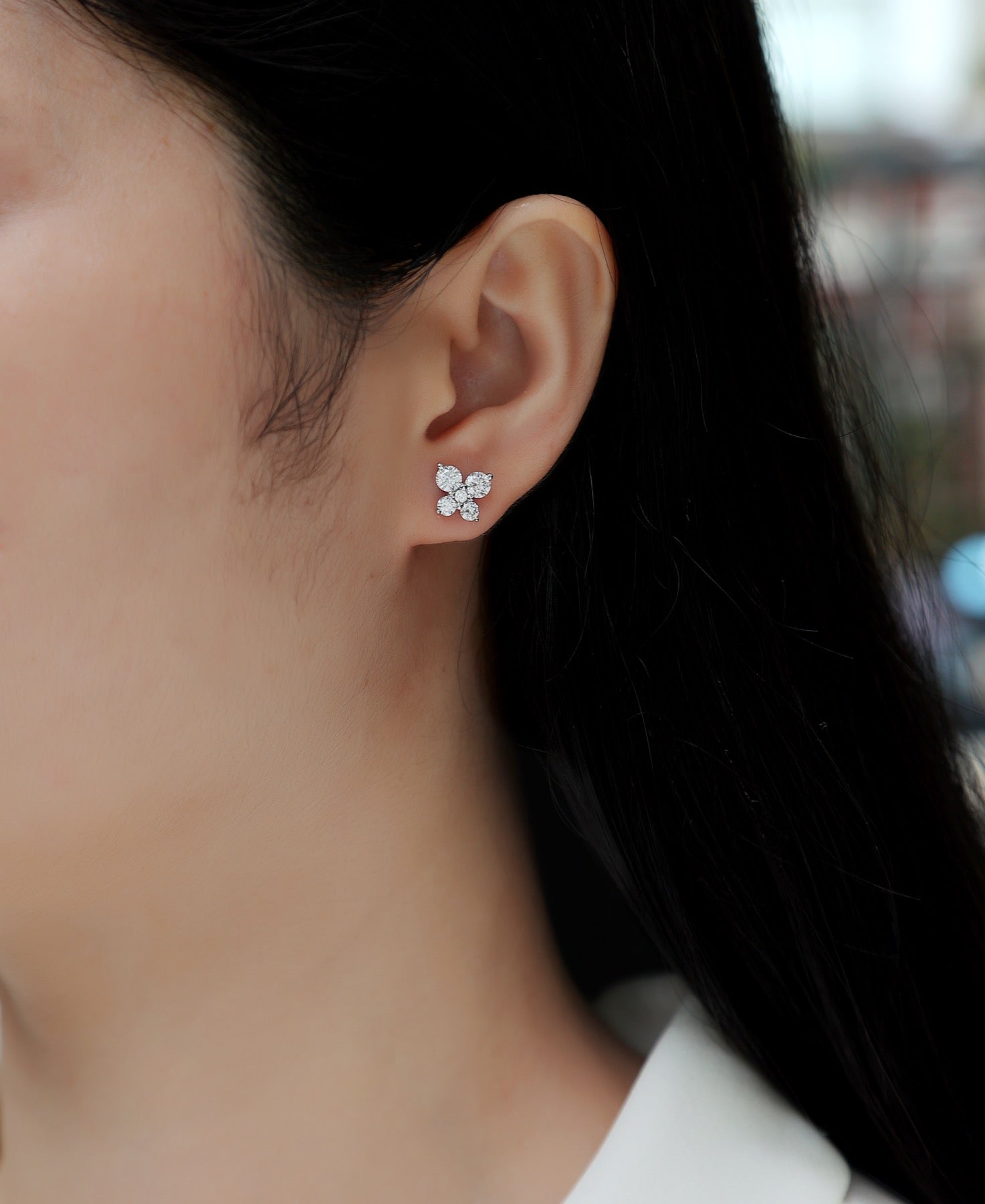 Petit Moissanite Clover Stud Earrings in Sterling Silver