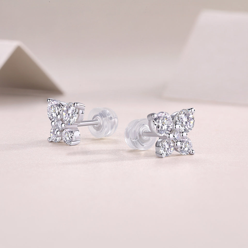 Petit Moissanite Clover Stud Earrings in Sterling Silver