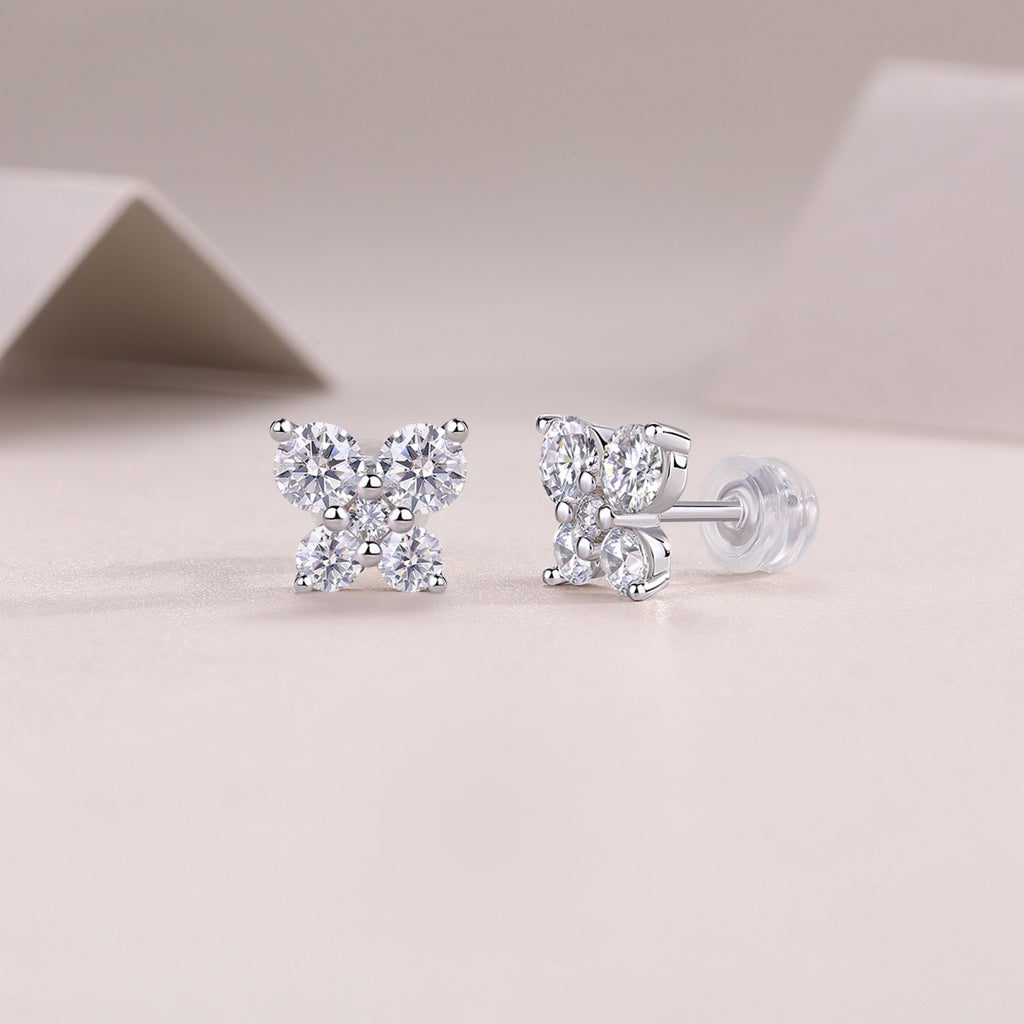 Petit Moissanite Clover Stud Earrings in Sterling Silver