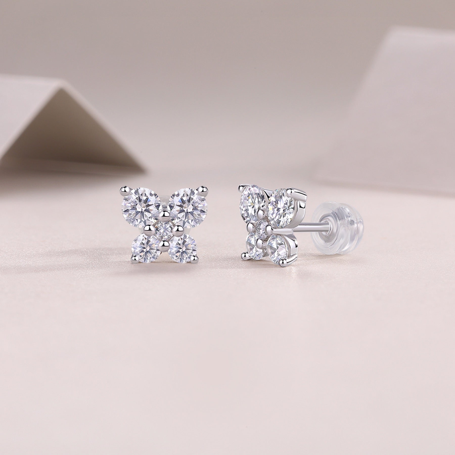 Petit Moissanite Clover Stud Earrings in Sterling Silver
