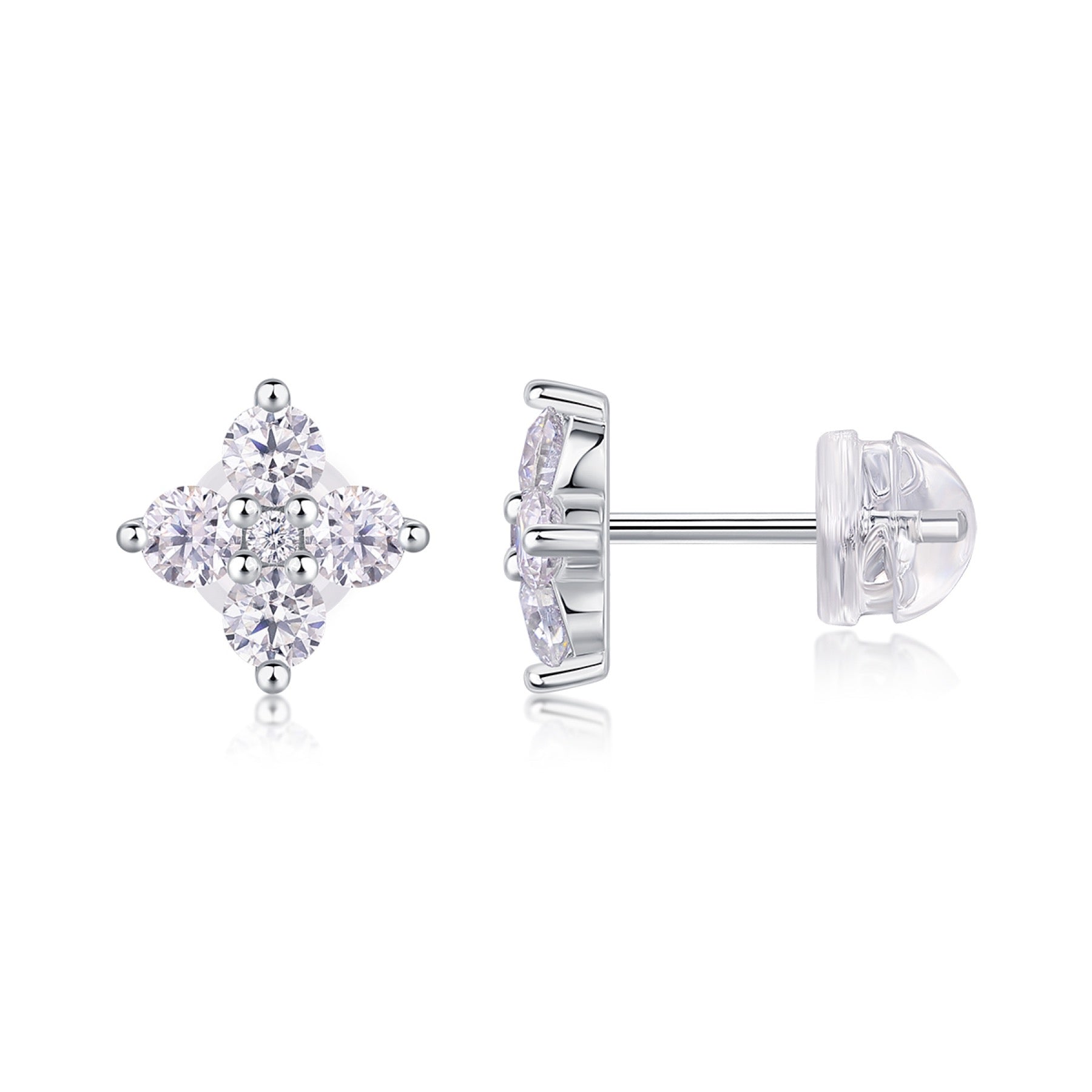 Frostine Moissanite Cluster Stud Earrings in Sterling Silver